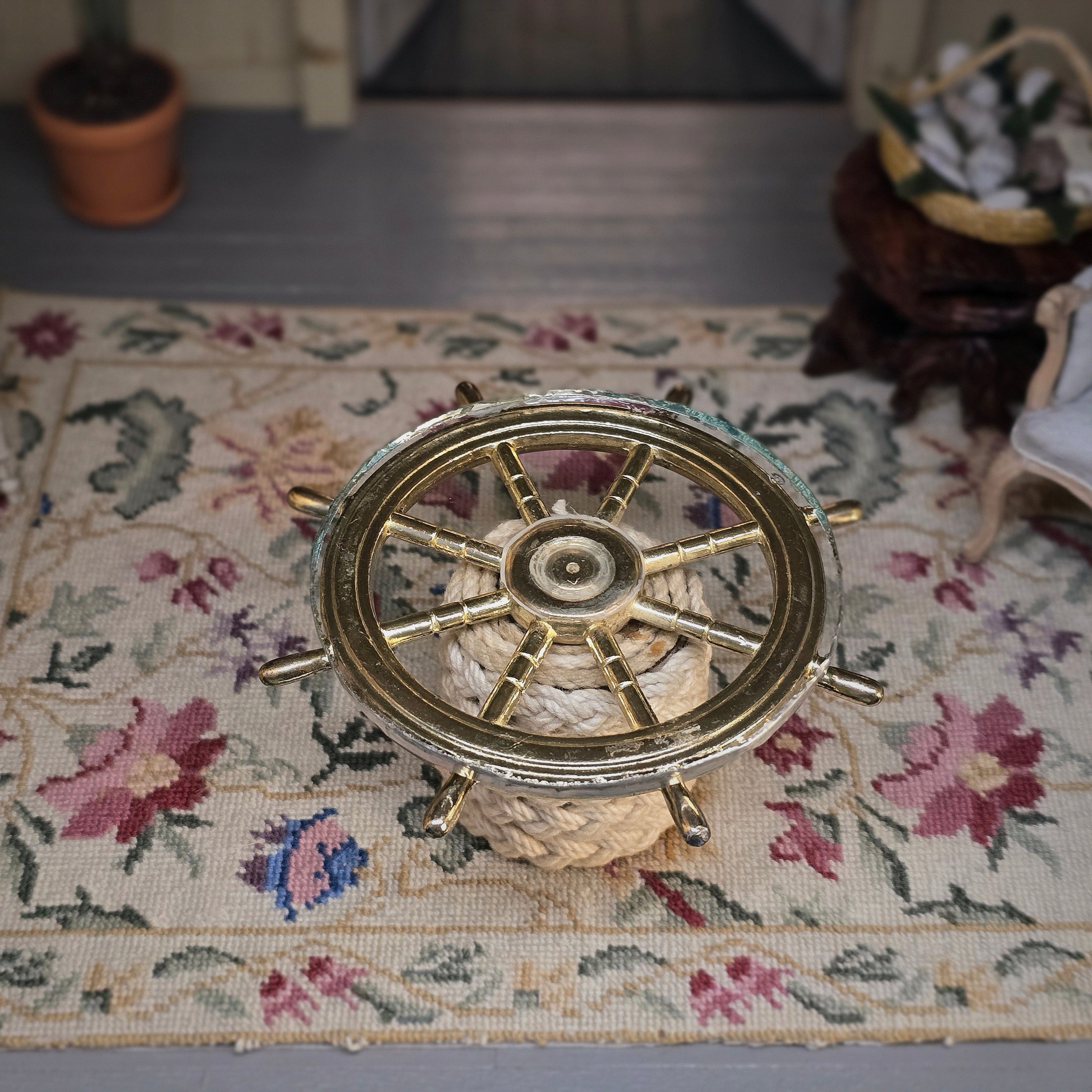 Vintage Fred Cobbs Nautical Ship Wheel Glass Coffee Table 2015