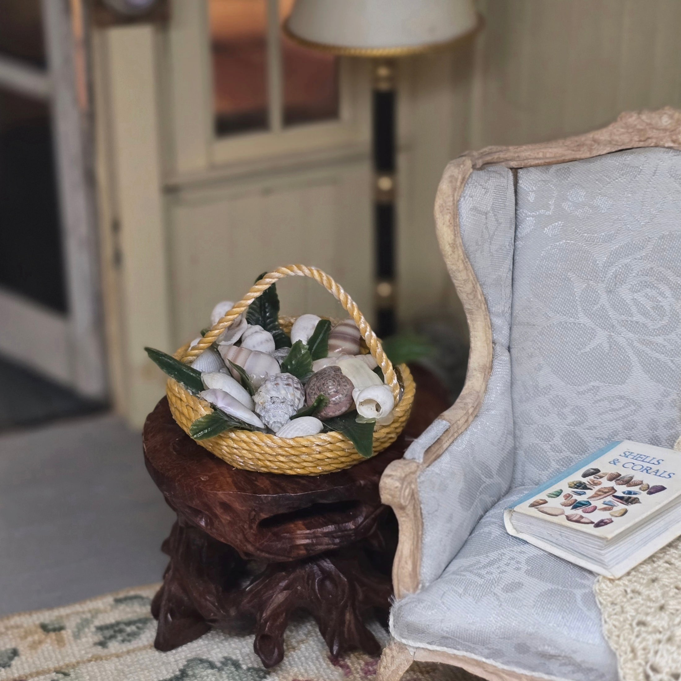 Pretty Coastal Seashell Basket Miniature Arrangement