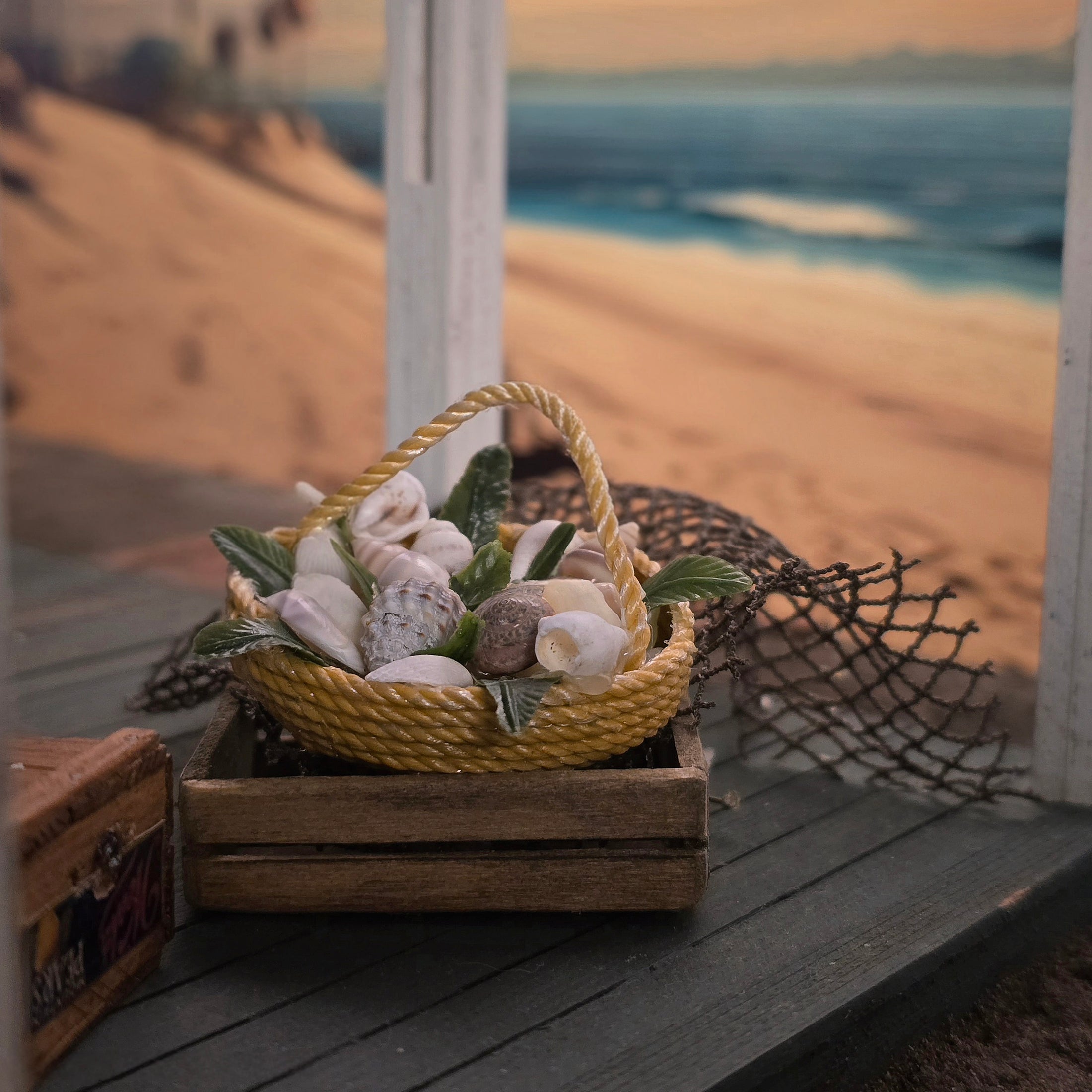 Pretty Coastal Seashell Basket Miniature Arrangement