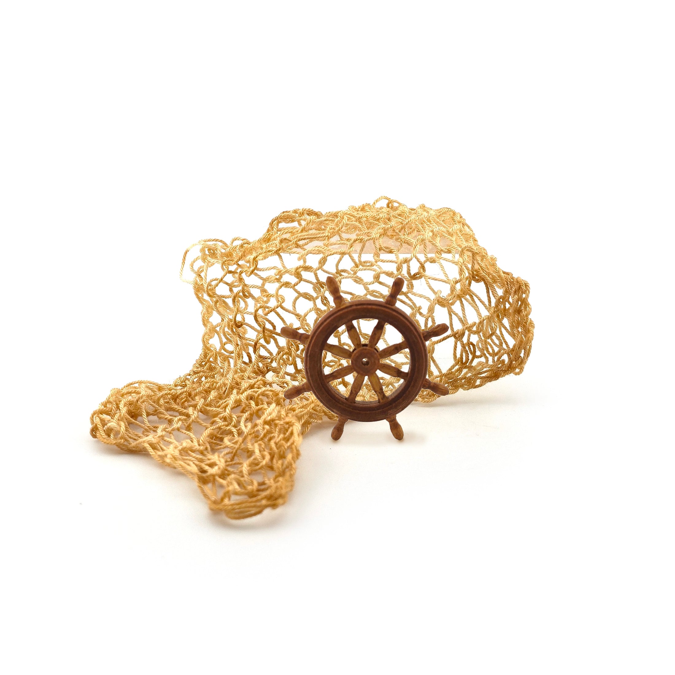 Miniature Fisherman’s Net & Captain’s Wheel Nautical Display Pairing
