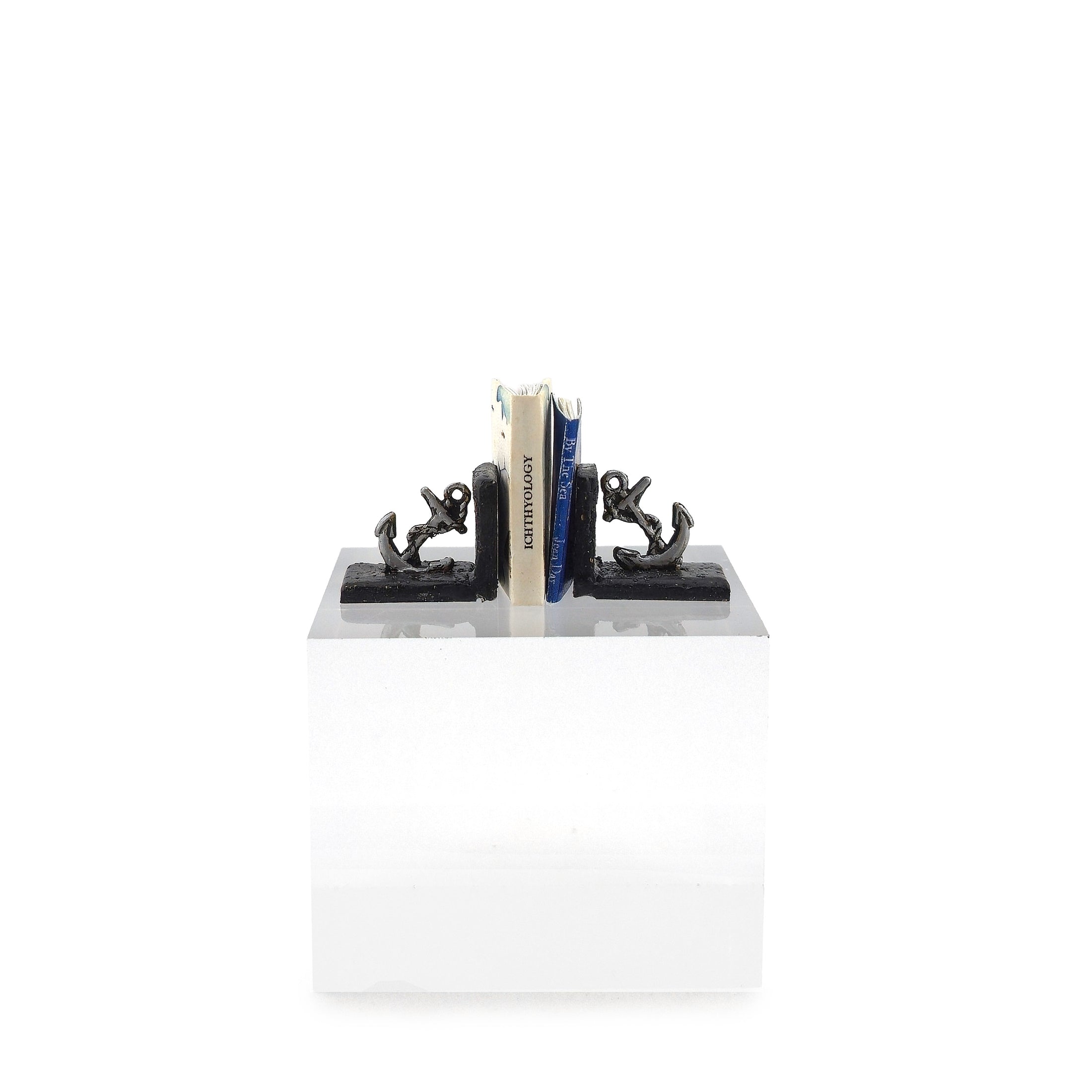 Miniature Readable Coastal Books & Pair of Anchor Bookends Set