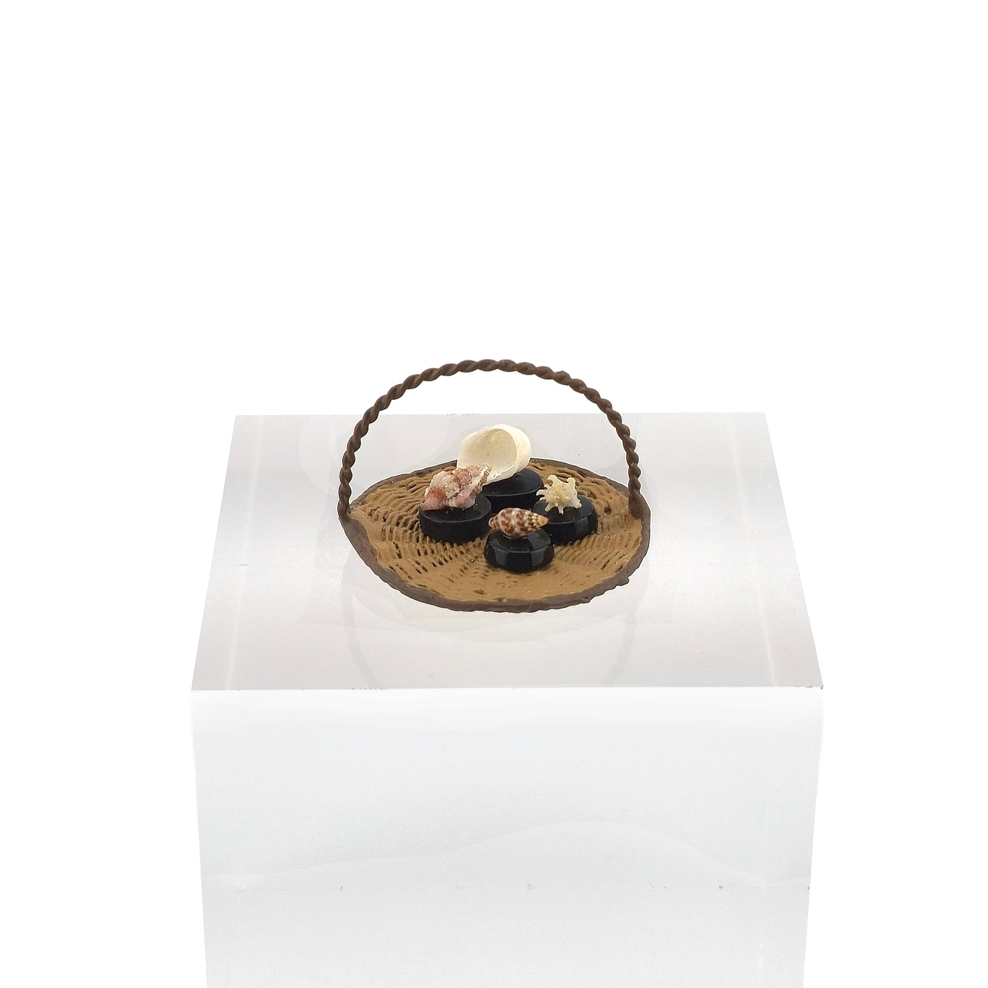 Miniature Coastal Seashell Basket Display with Genuine Micro Shells