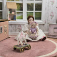 Load image into Gallery viewer, Vintage Artisan Porcelain Lamb Pull Toy on Hand-Painted Cart for Nursery OOAK

