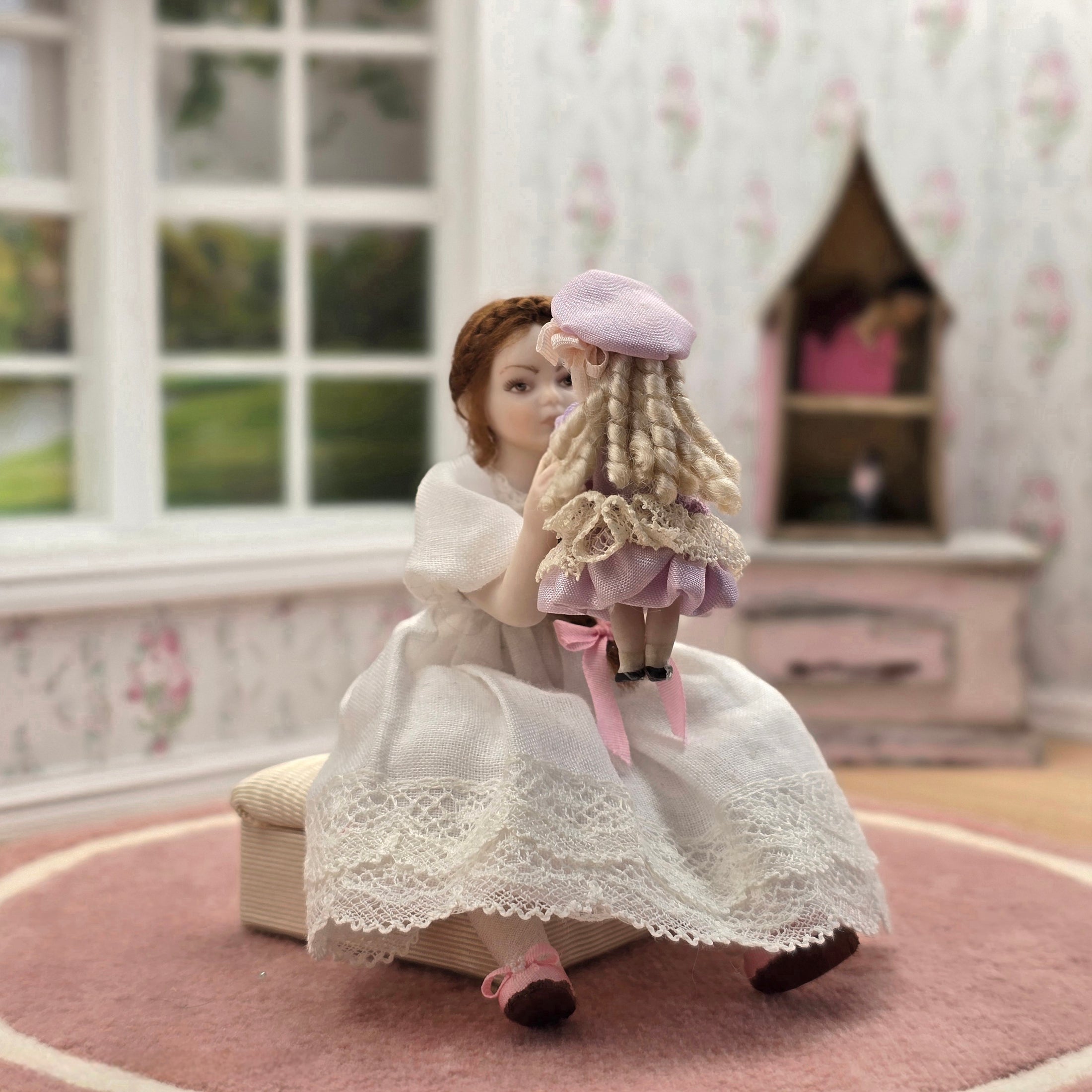 Vintage OOAK Artisan Companion Doll in Lavender Silk Dress & Beret