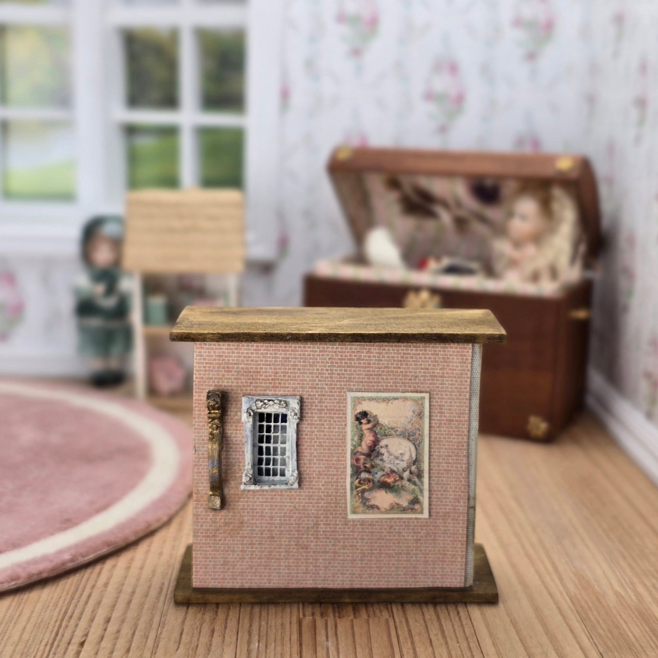 Signed OOAK Toy Doll's House With Miniature Doll & Her Belongings for Dollhouse Child