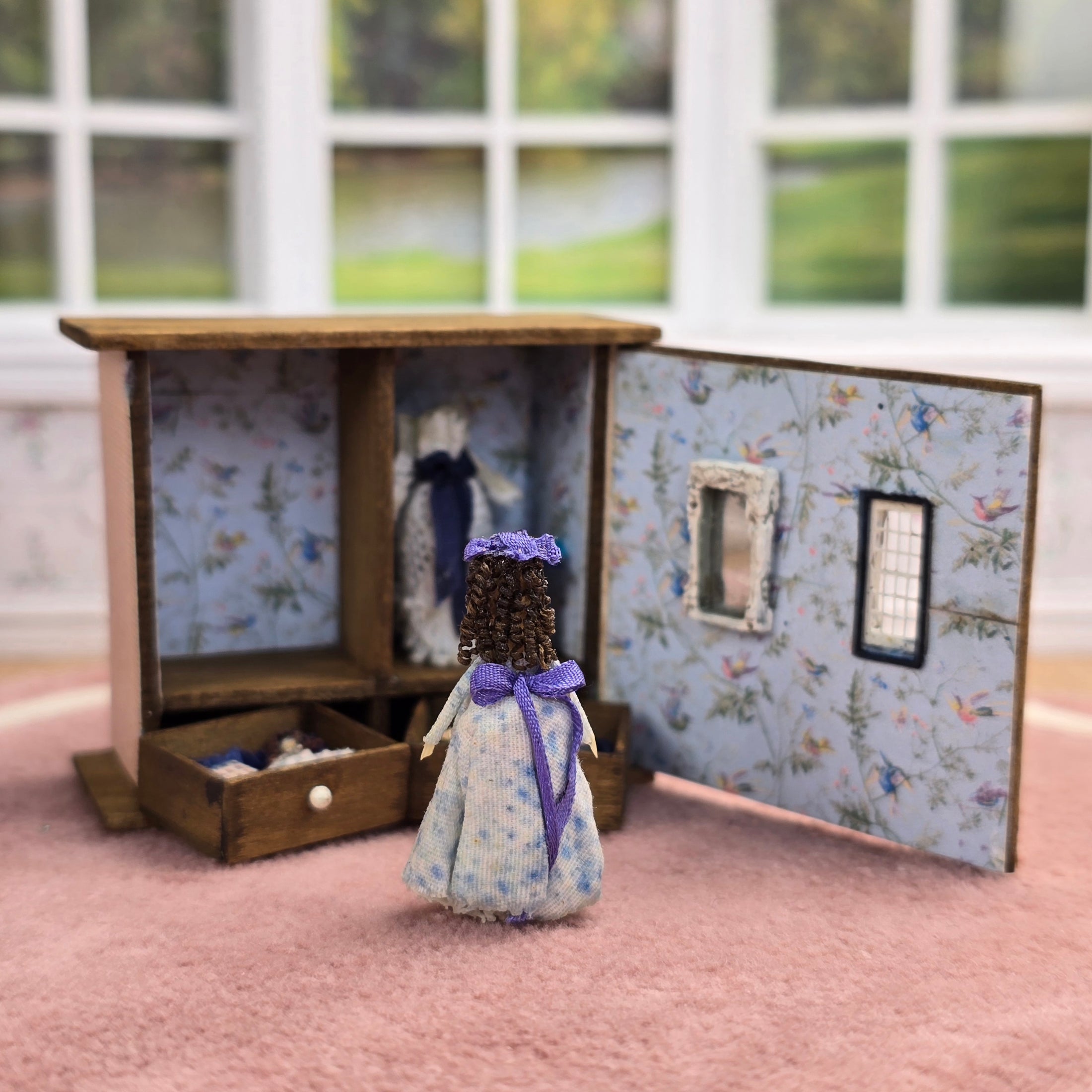 Signed OOAK Toy Doll's House With Miniature Doll & Her Belongings for Dollhouse Child