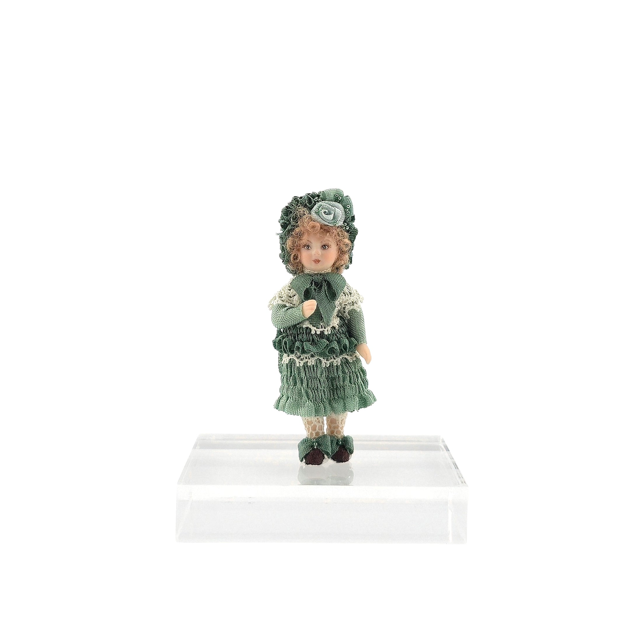 Terri Davis OOAK Miniature Companion Doll for Dollhouse Child in Emerald Silk Dress