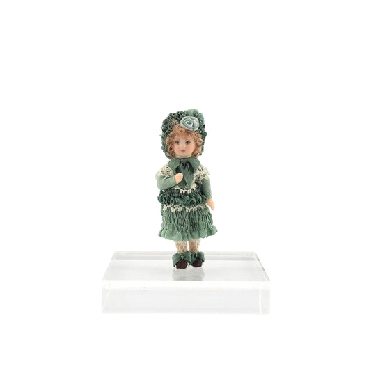 Terri Davis OOAK Miniature Companion Doll for Dollhouse Child in Emerald Silk Dress