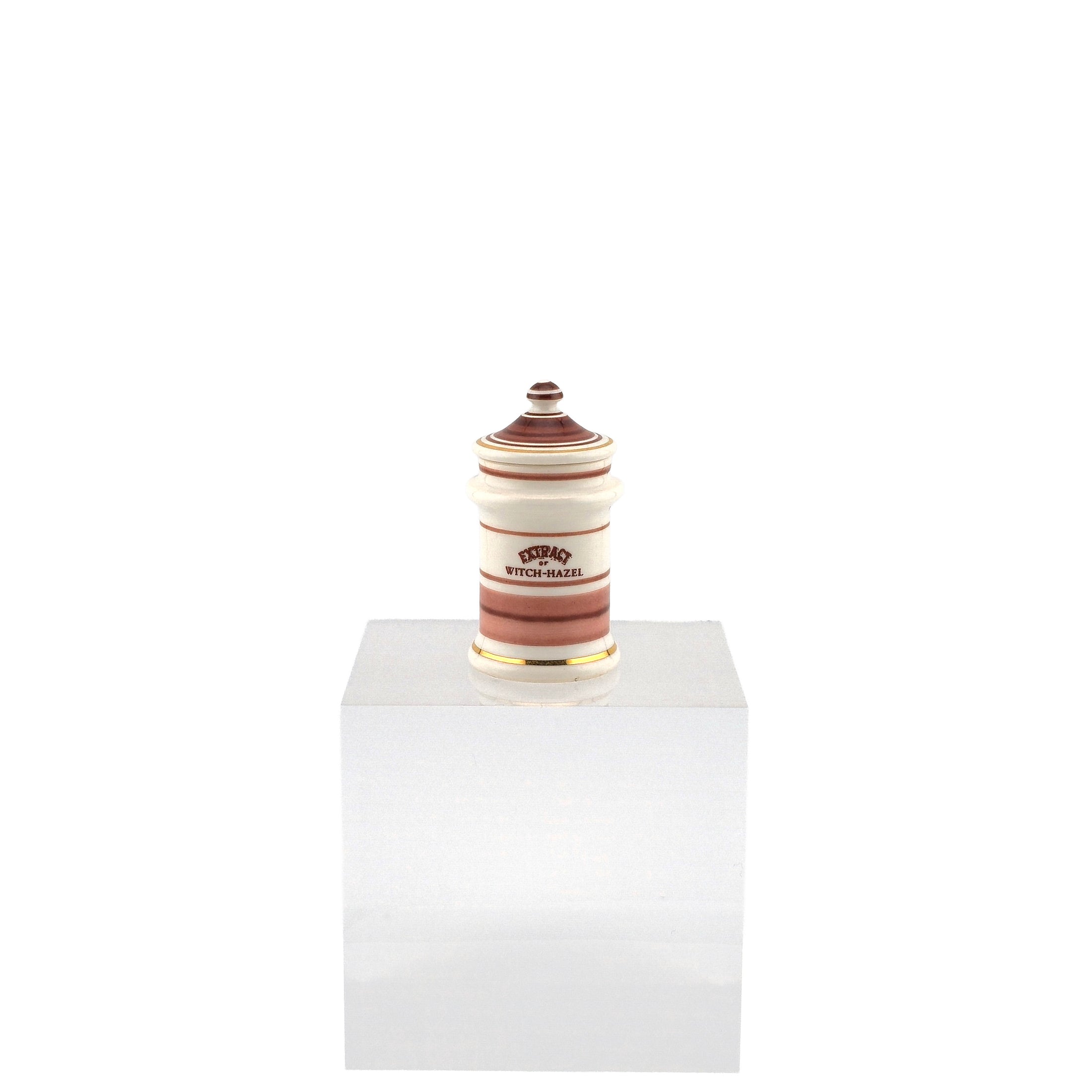 Terry Curran Porcelain Apothecary Jar “Extract of Witch-Hazel” England Brown & Gold