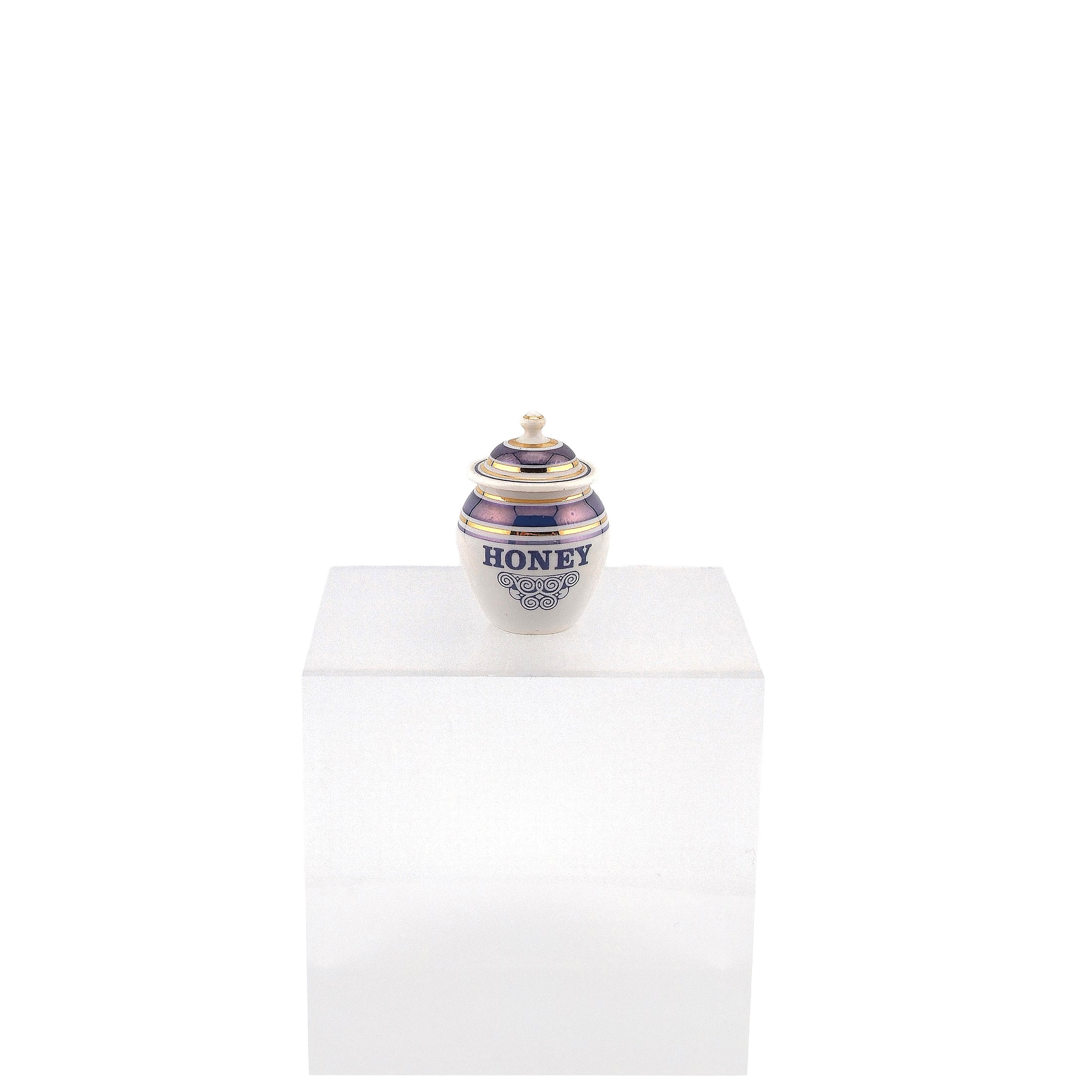 Terry Curran HONEY Porcelain Antique Style Lidded Pantry Jar Blue & Gold