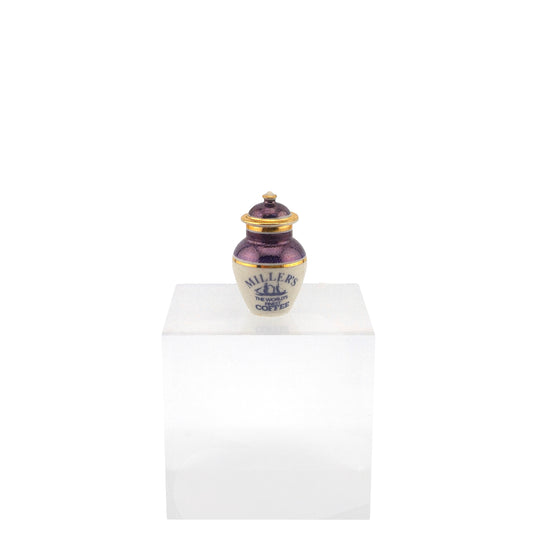 Terry Curran MILLER'S World's Finest Coffee Porcelain Jar British, Purple & Gold