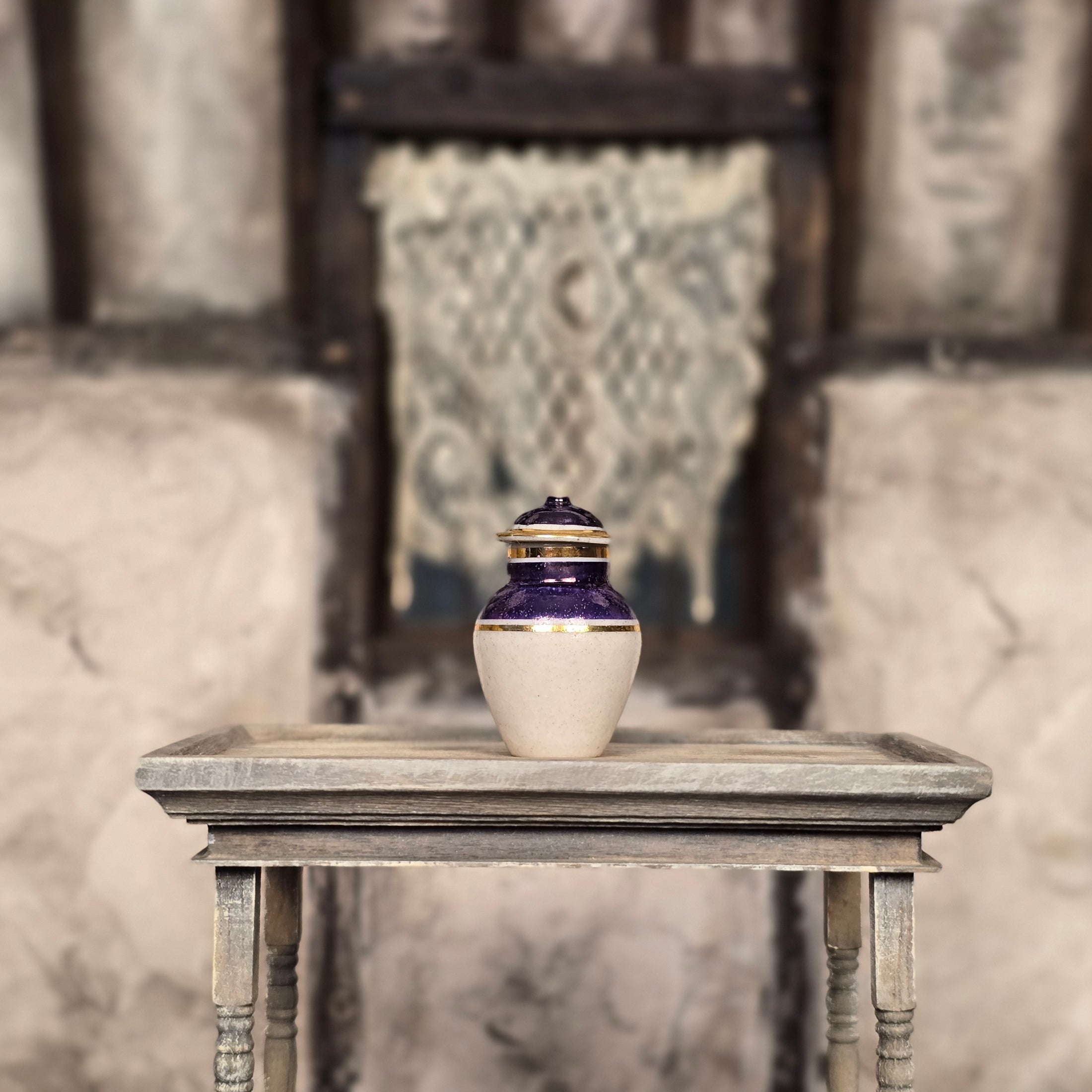 Terry Curran MILLER'S World's Finest Coffee Porcelain Jar British, Purple & Gold