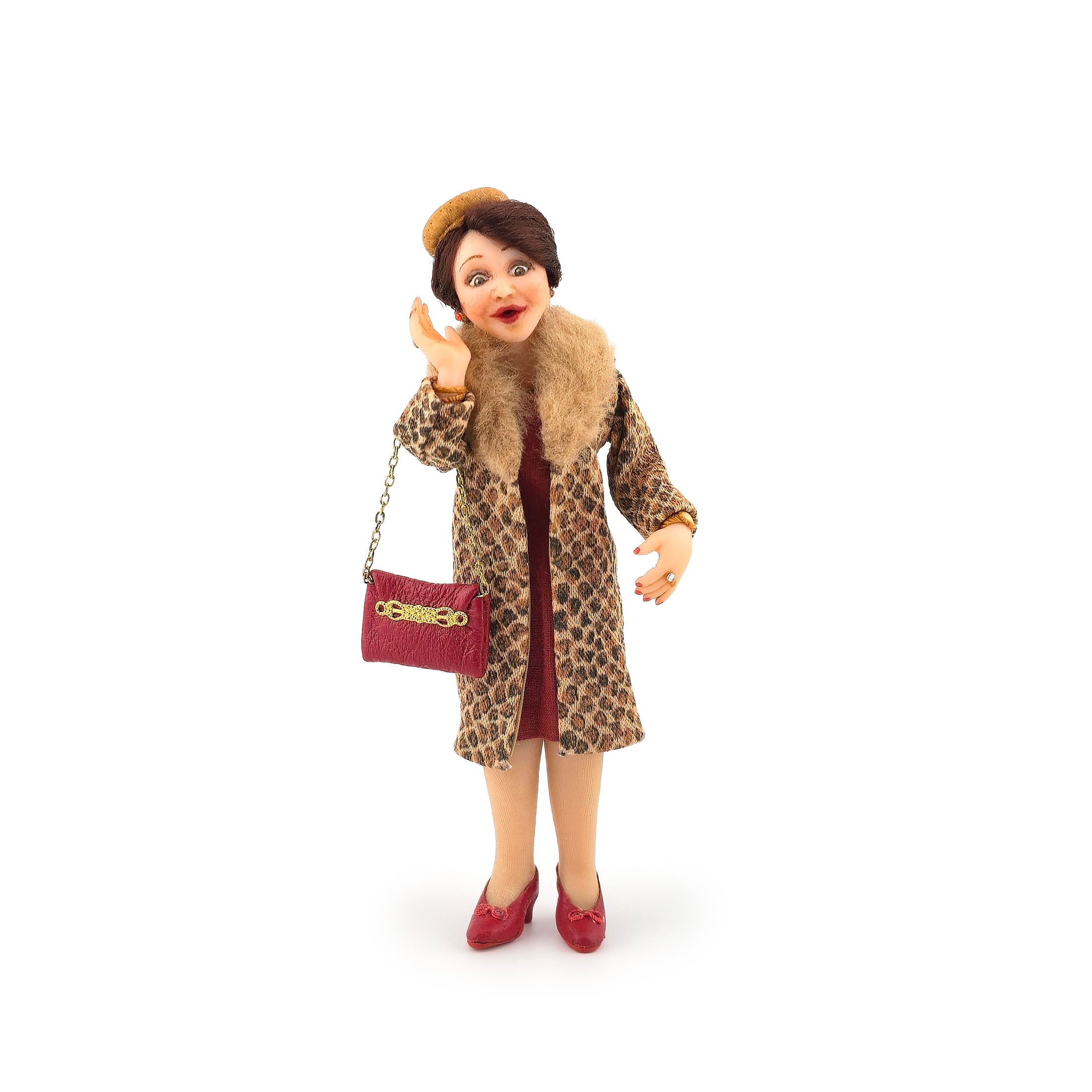 Alicia Volta OOAK Chic Leopard Coat Surprised Excited Shopper Lady Doll