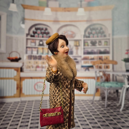 Alicia Volta OOAK Chic Leopard Coat Surprised Excited Shopper Lady Doll