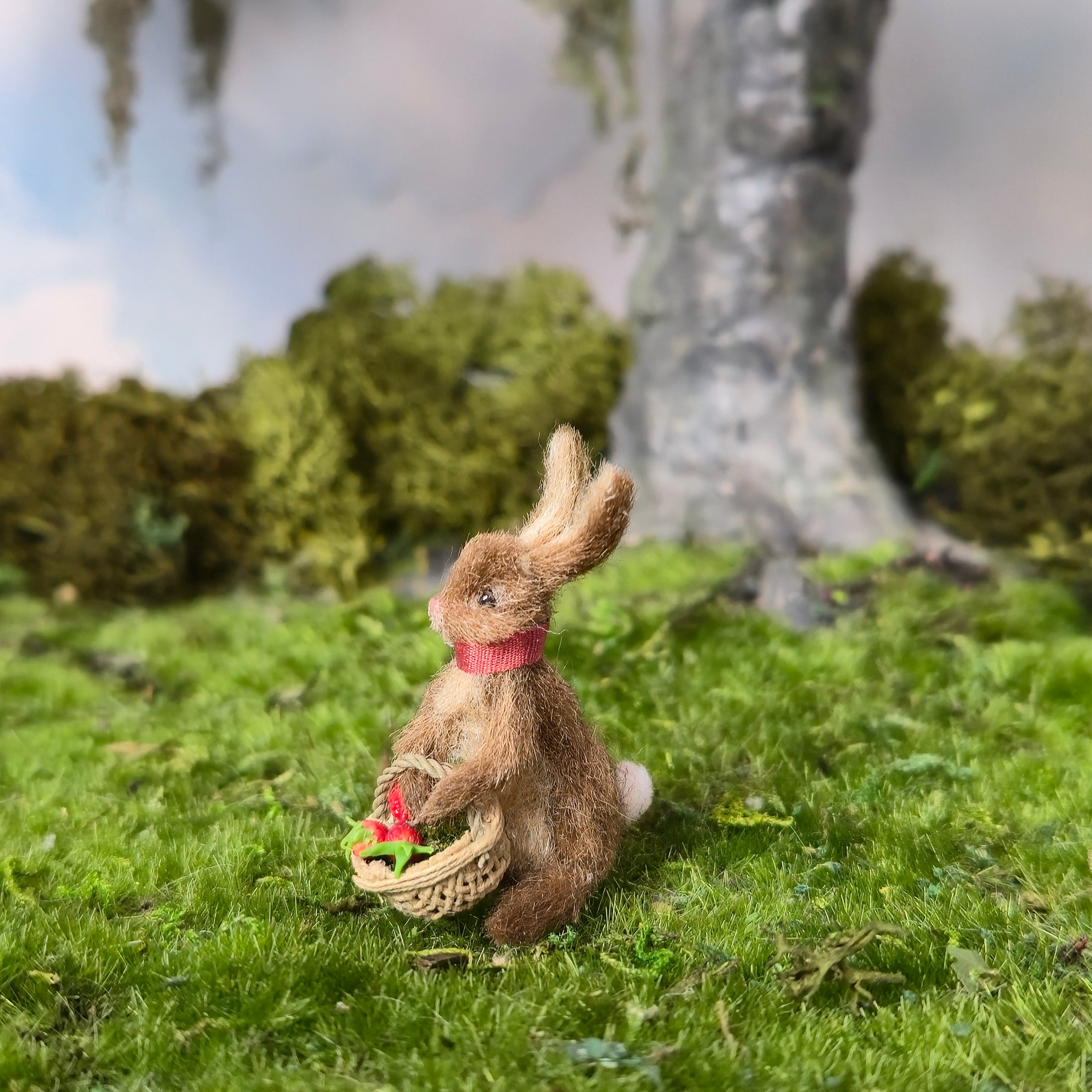 Bridget McCarty OOAK Storybook Style Wool Rabbit with Strawberry Basket