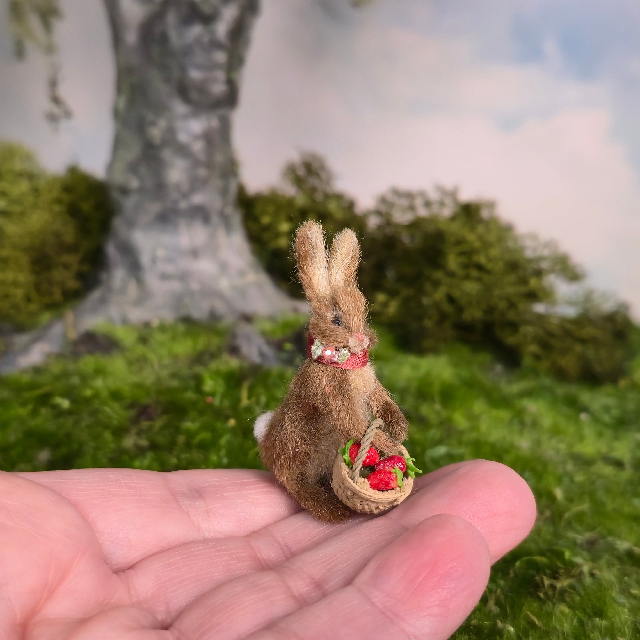 Bridget McCarty OOAK Storybook Style Wool Rabbit with Strawberry Basket