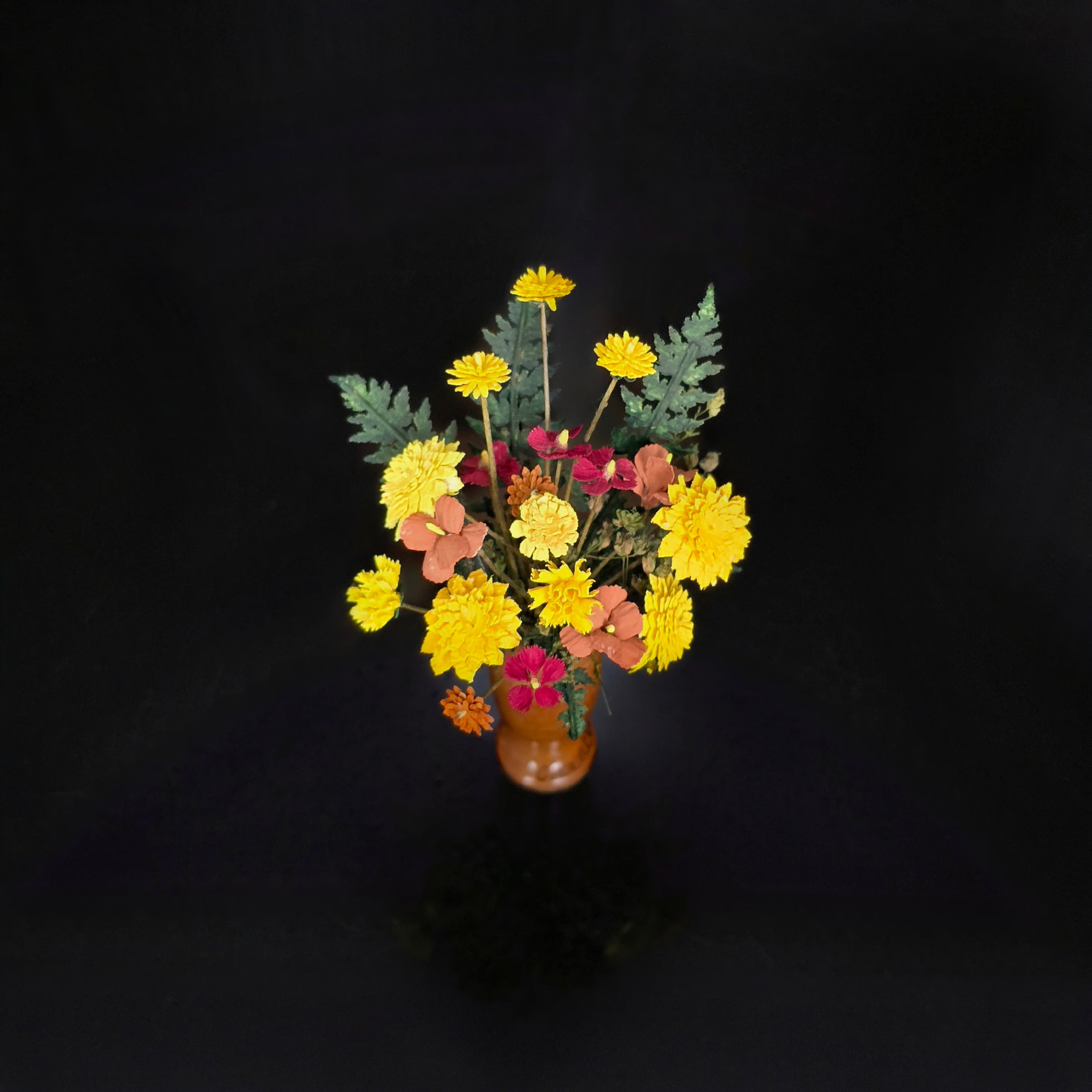 OOAK Autumn Chrysanthemum Arrangement in Oaxaca Turned Wood Vase