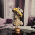 Load image into Gallery viewer, Miniature Victorian Blonde Millinery Mannequin Bust with Straw Hat & Lace Collar
