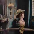Load image into Gallery viewer, Miniature Edwardian Millinery Bust with Sage Silk Hat & Pink Crystal Necklace
