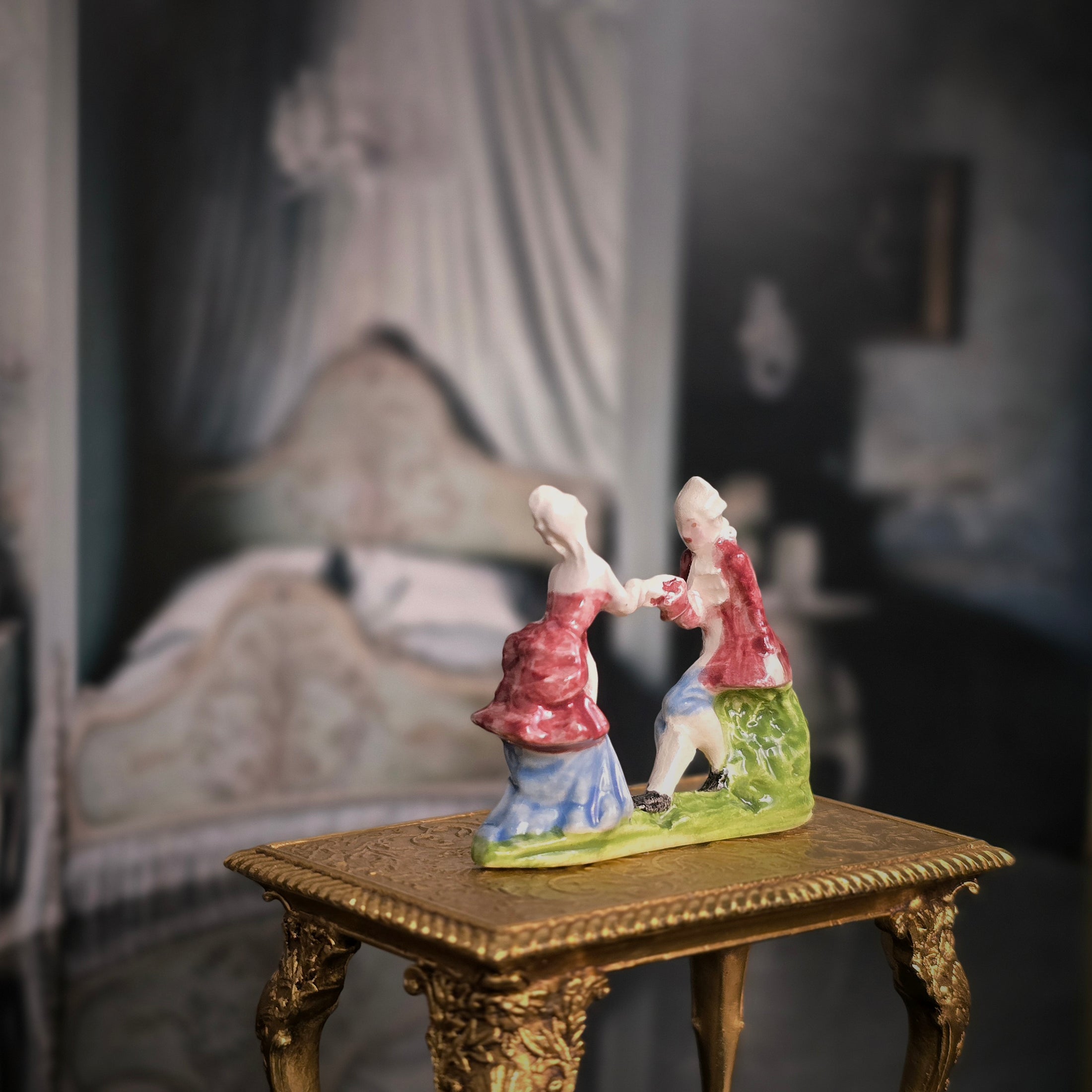 Miniature Betty Neiswender Rococo Courting Couple Porcelain Figurine
