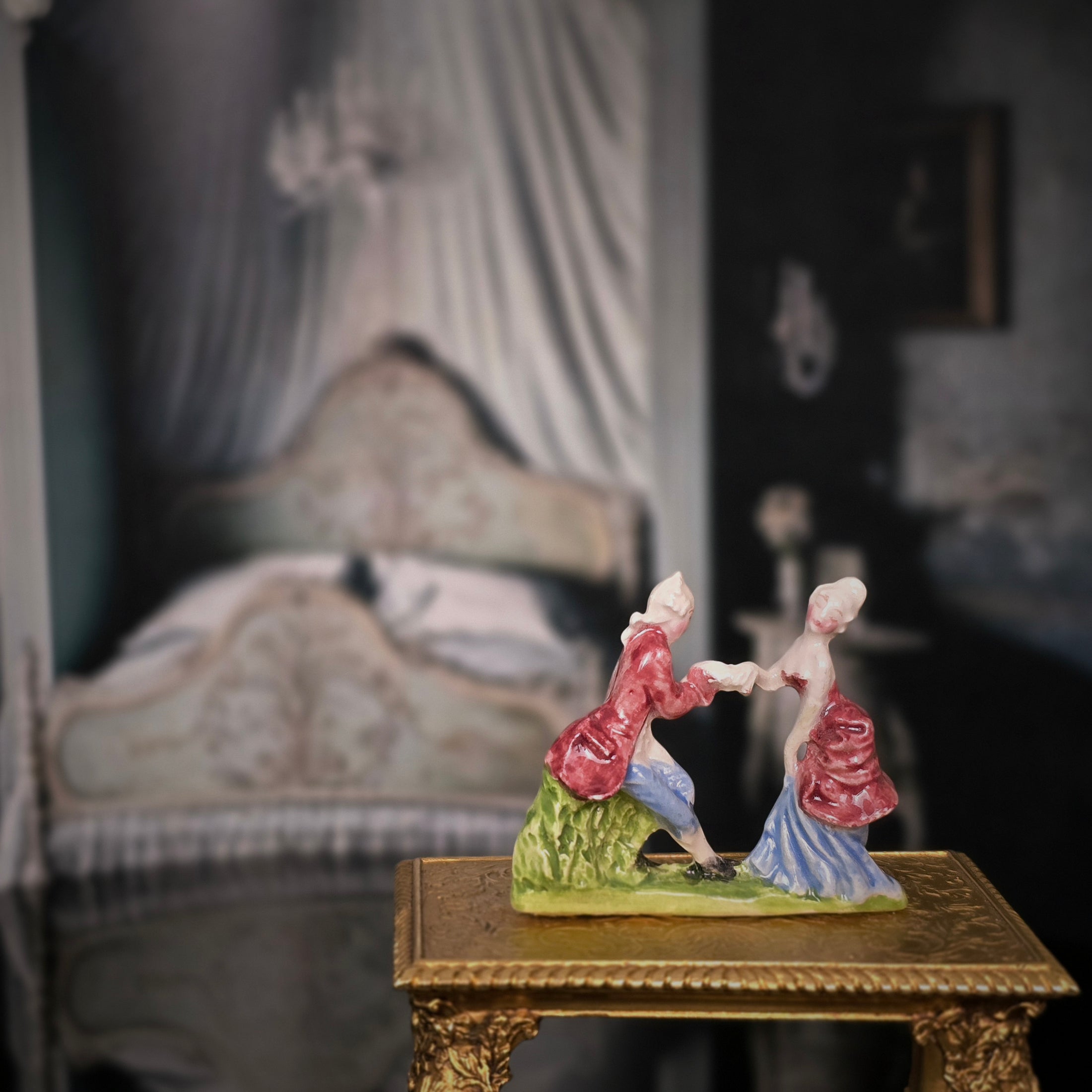 Miniature Betty Neiswender Rococo Courting Couple Porcelain Figurine