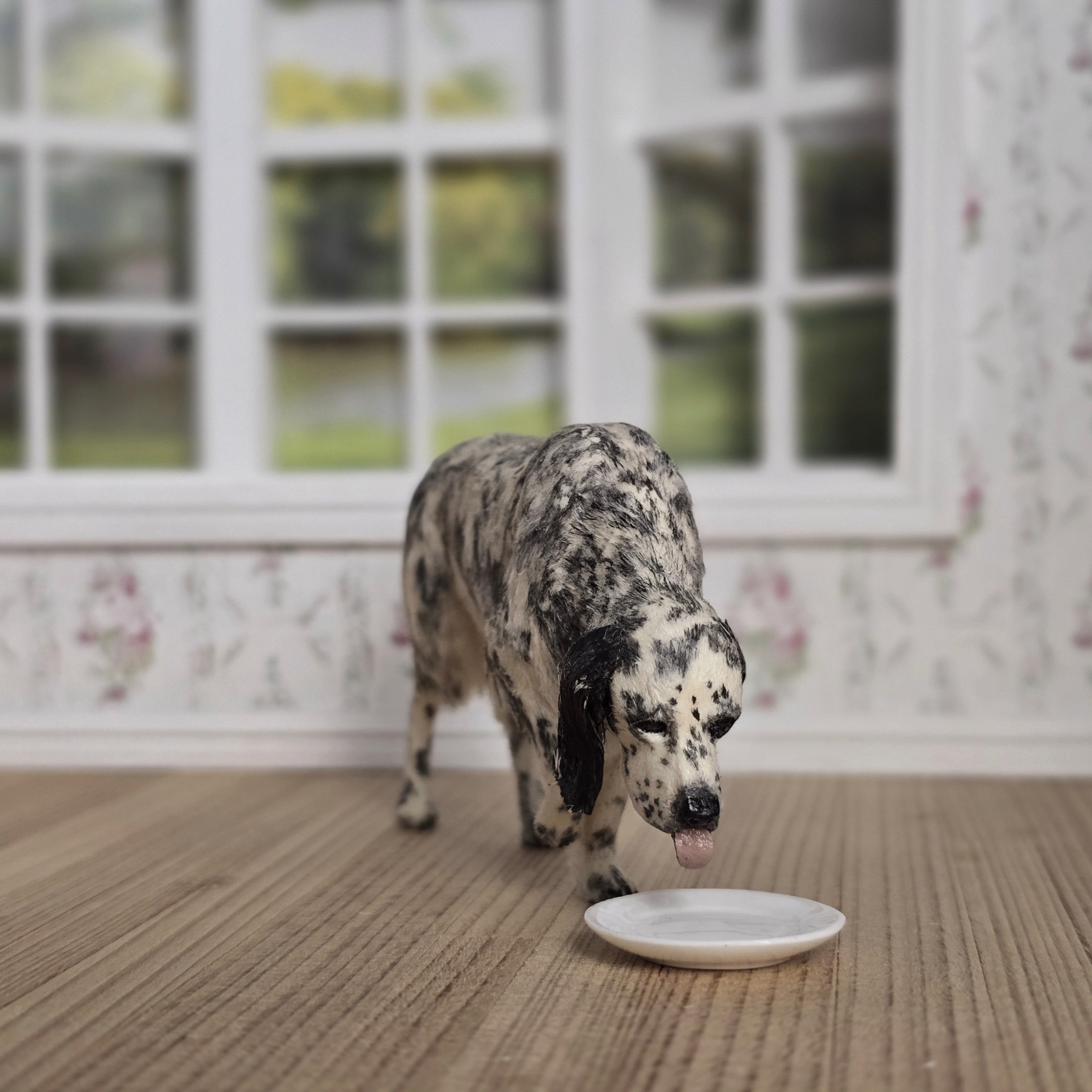 OOAK Elizabeth McInnis English Setter Highly REALISTIC Drinking Dog Sculpture