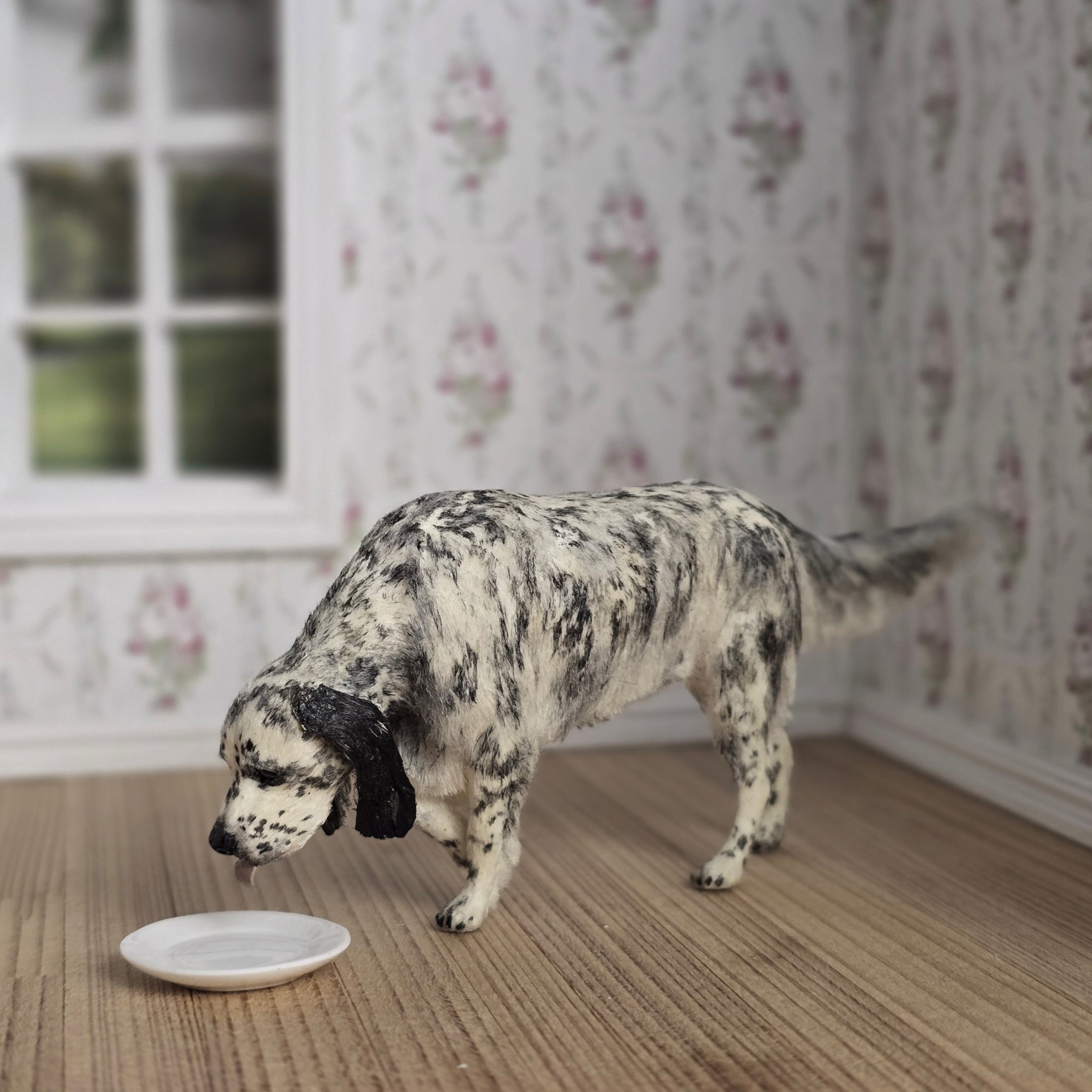 OOAK Elizabeth McInnis English Setter Highly REALISTIC Drinking Dog Sculpture