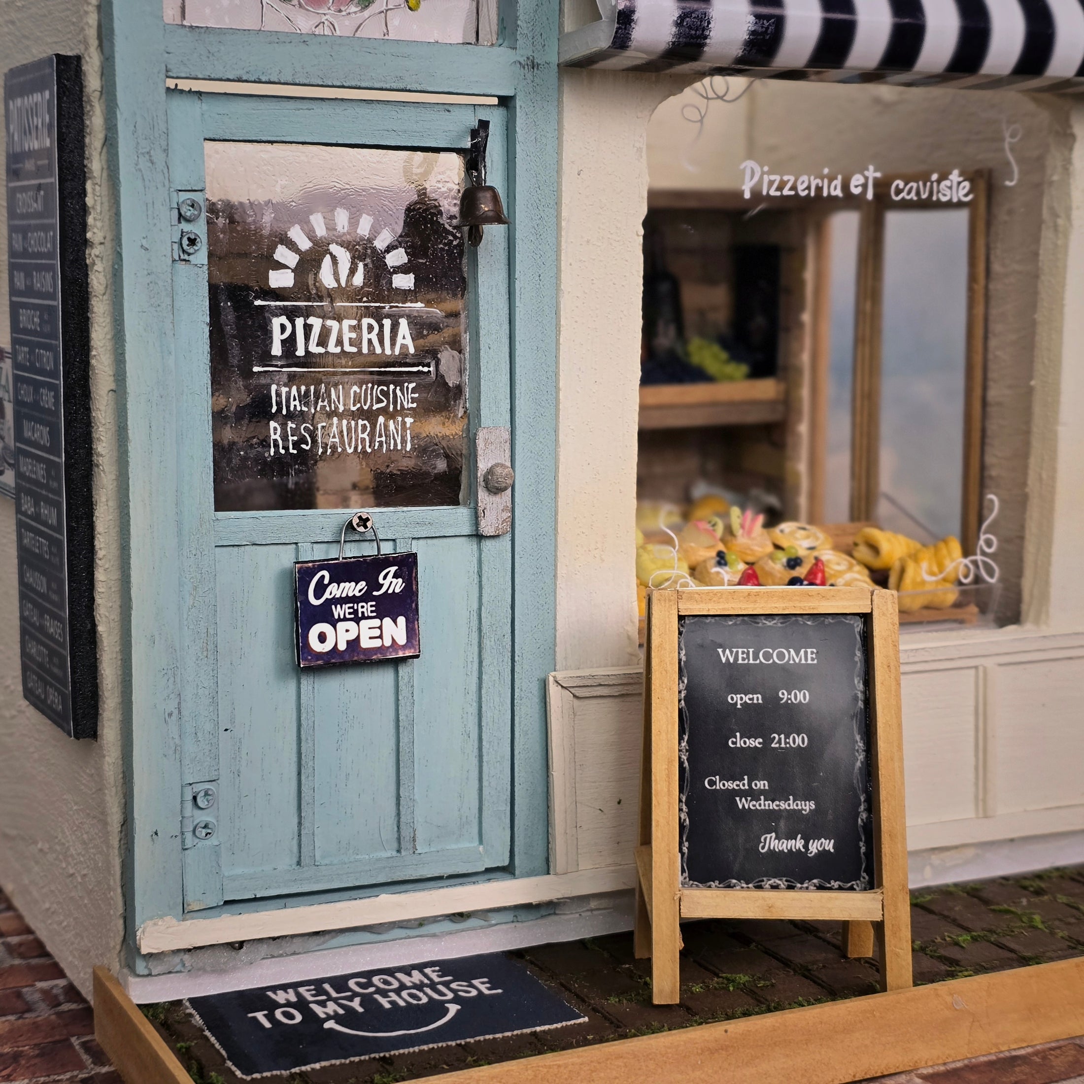 OOAK European Pizzeria & French Bakery 1:12 Market Storefront Diorama Japanese Artisan