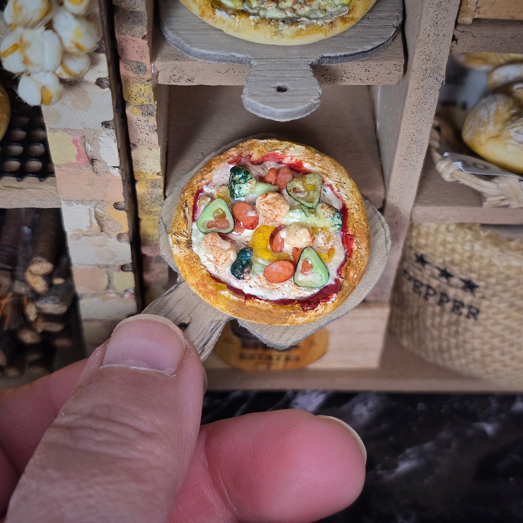 OOAK European Pizzeria & French Bakery 1:12 Market Storefront Diorama Japanese Artisan