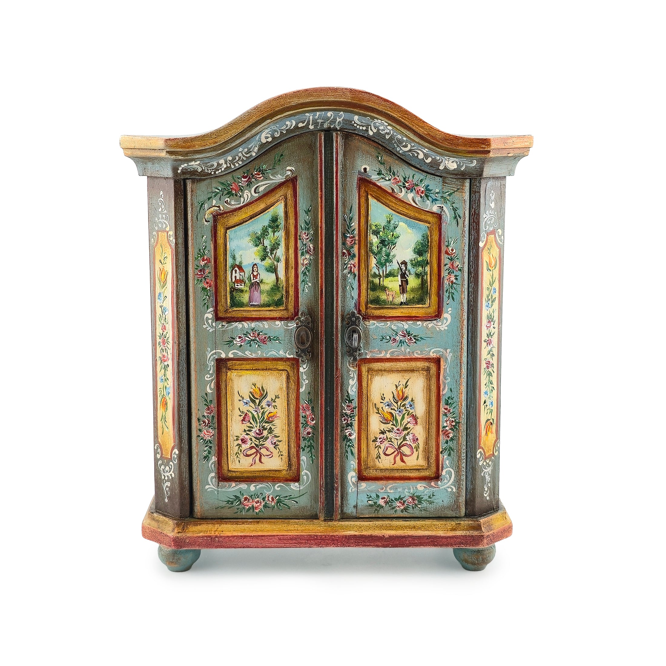 Hand-Painted OOAK Alpine Bauernschrank Folk Art Wardrobe by Aida Pravia of Spain