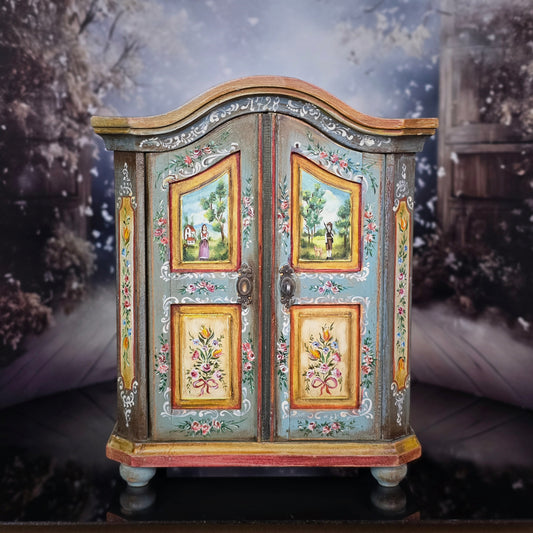 Hand-Painted OOAK Alpine Bauernschrank Folk Art Wardrobe by Aida Pravia of Spain