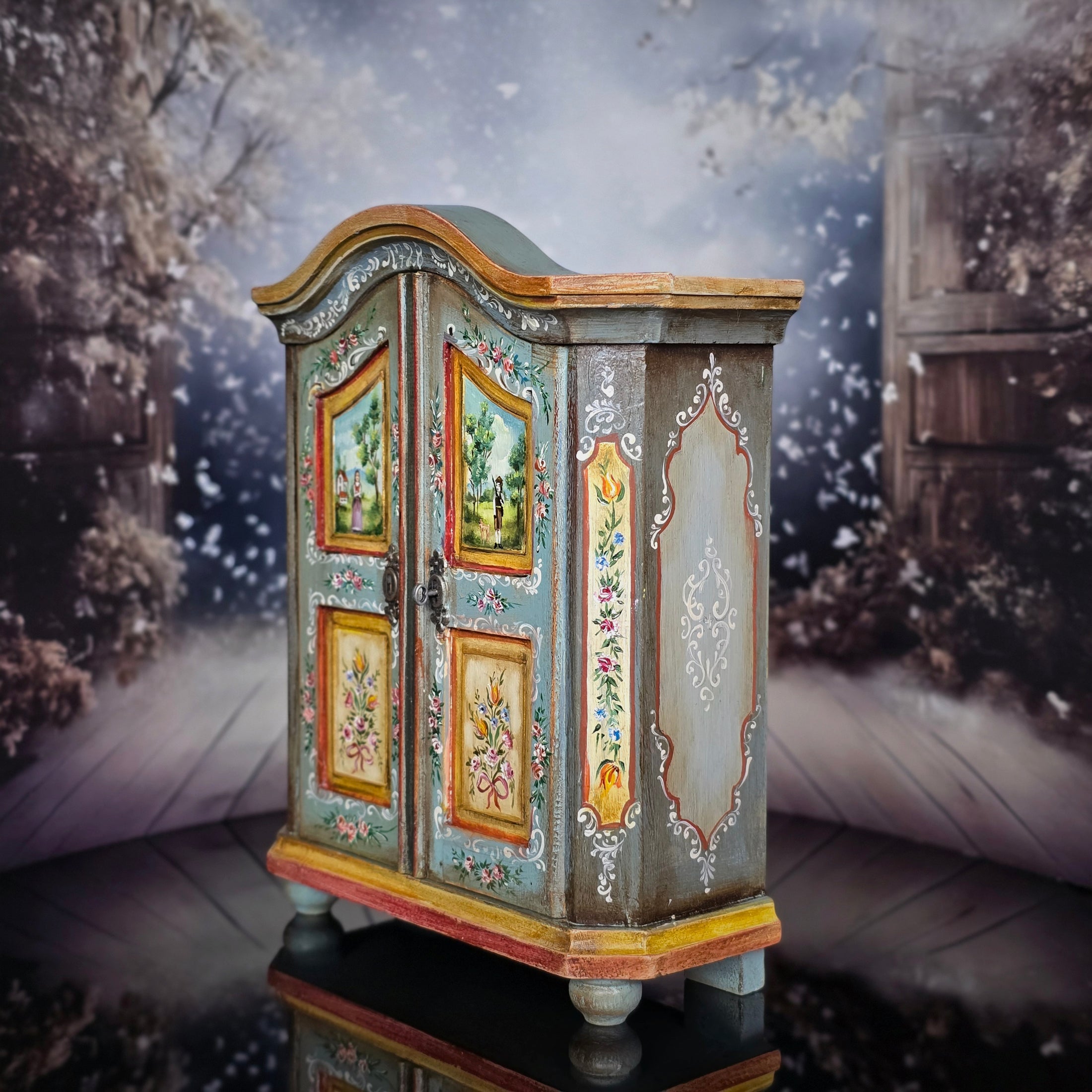 Hand-Painted OOAK Alpine Bauernschrank Folk Art Wardrobe by Aida Pravia of Spain