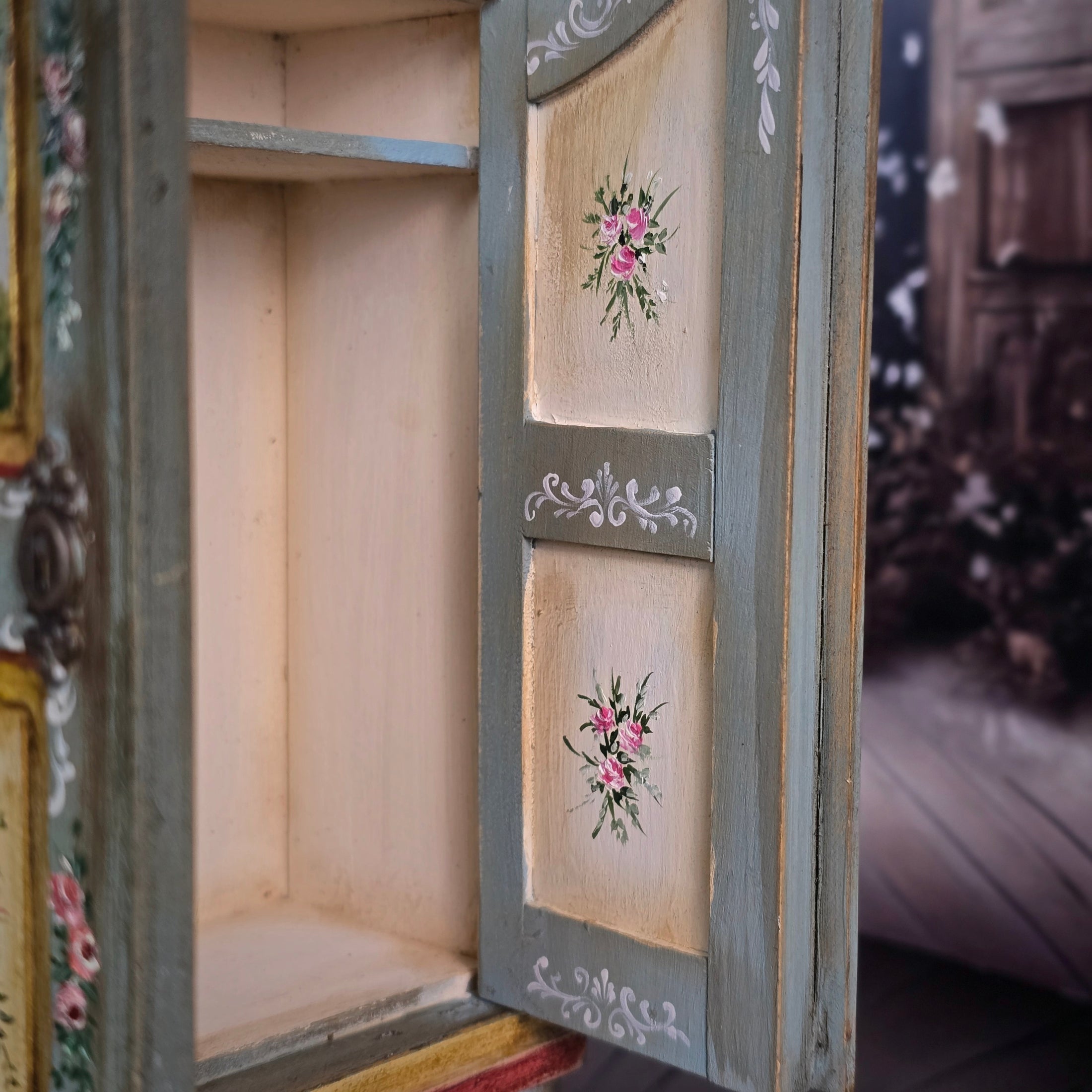 Hand-Painted OOAK Alpine Bauernschrank Folk Art Wardrobe by Aida Pravia of Spain