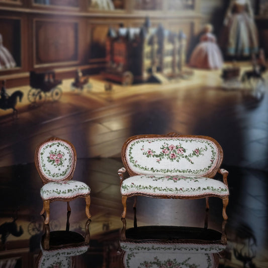Nancy Summers Half Scale 1:24 French Rococo Settee & Salon Chair Upholstered Set Nursery