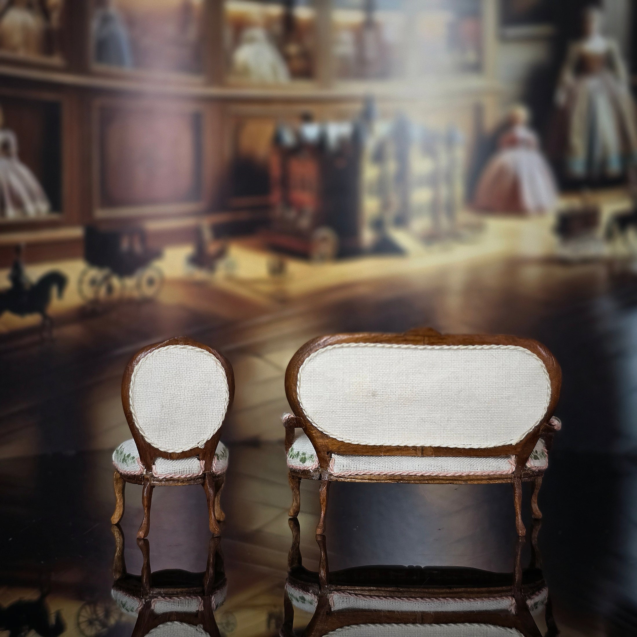 Nancy Summers Half Scale 1:24 French Rococo Settee & Salon Chair Upholstered Set Nursery