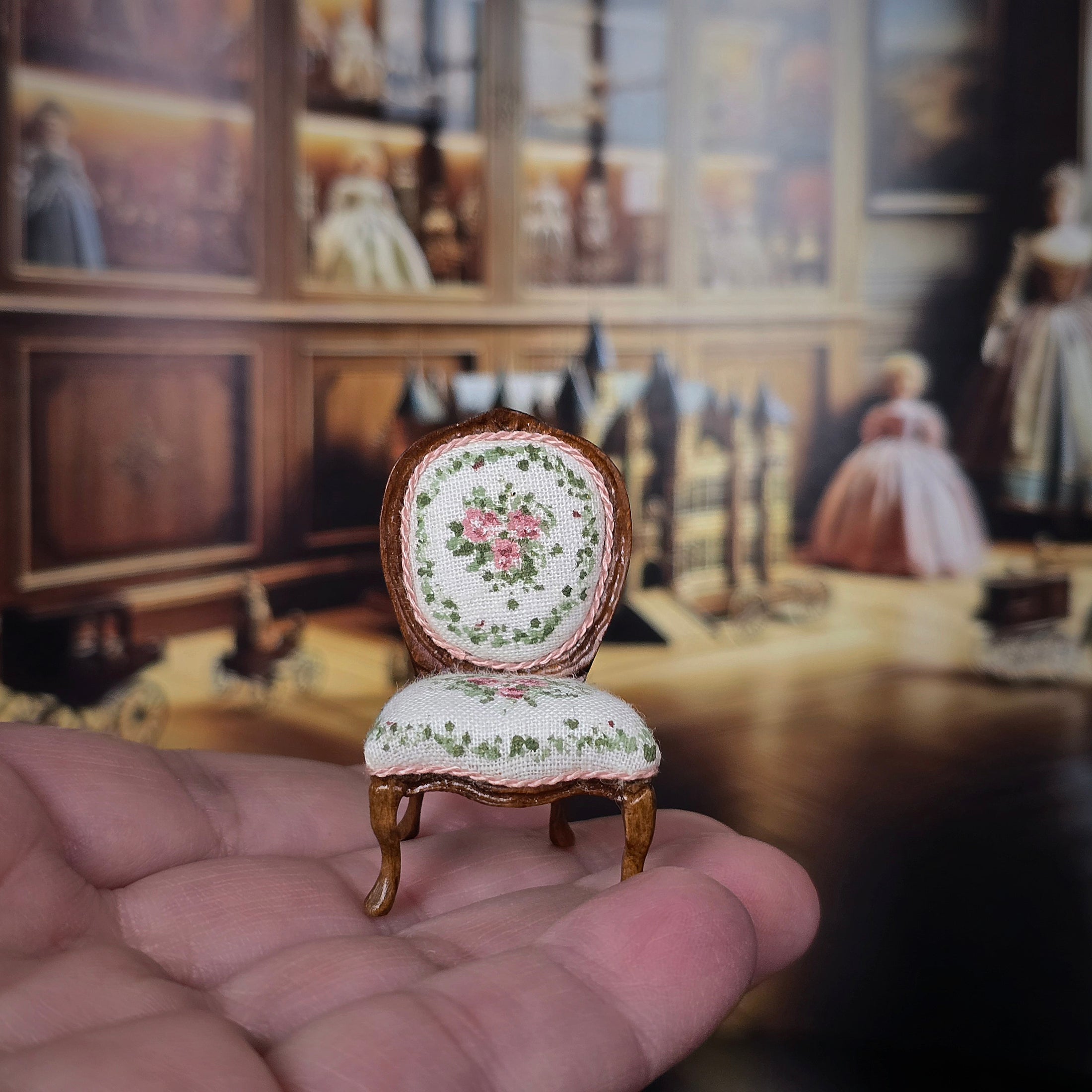 Nancy Summers Half Scale 1:24 French Rococo Settee & Salon Chair Upholstered Set Nursery