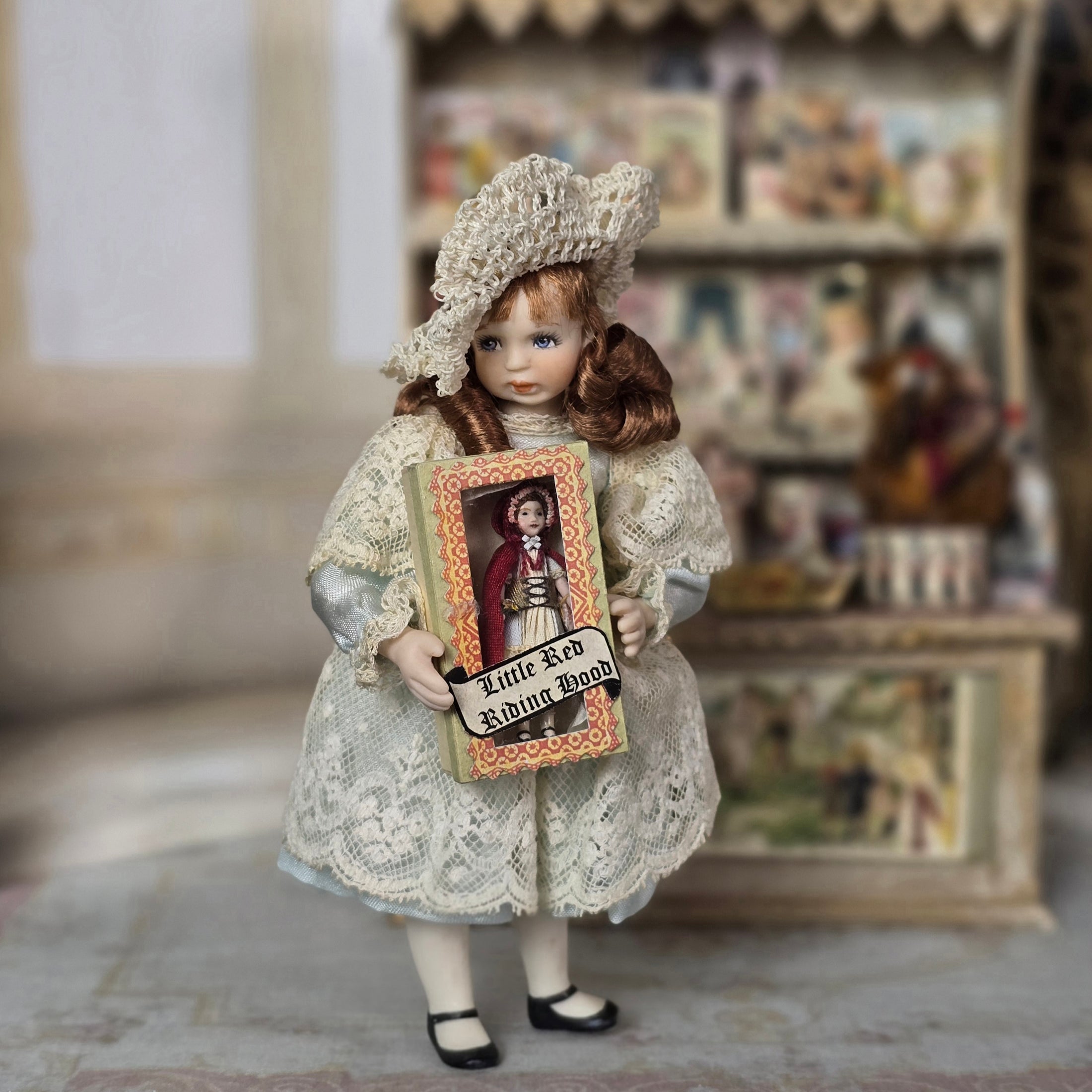 Renee Delaney Little Red Riding Hood Micro Porcelain Doll in Antique Style Gift Box