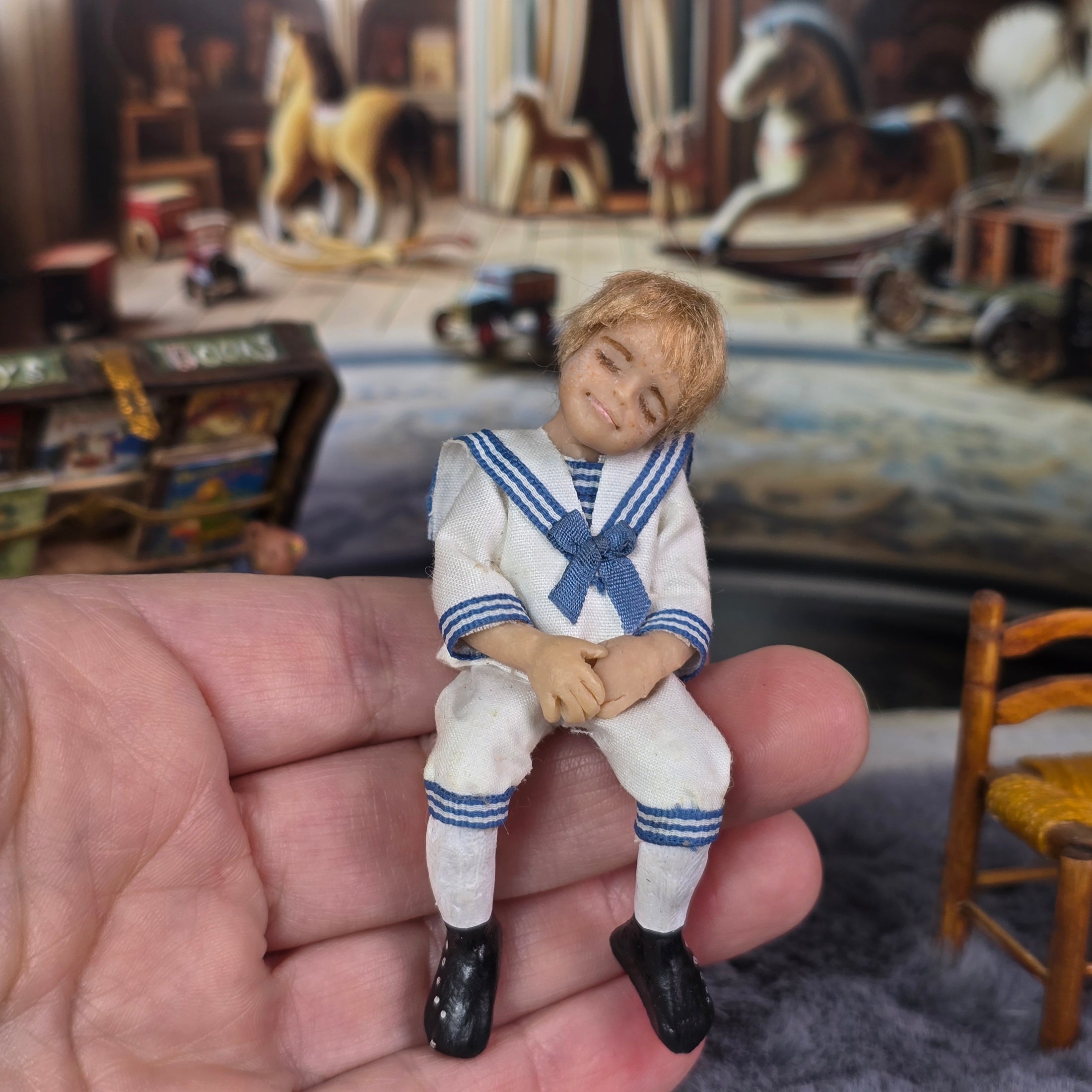 Darla Knox Sleeping Edwardian Sailor Little Boy Dollhouse Doll 1995 Clay OOAK