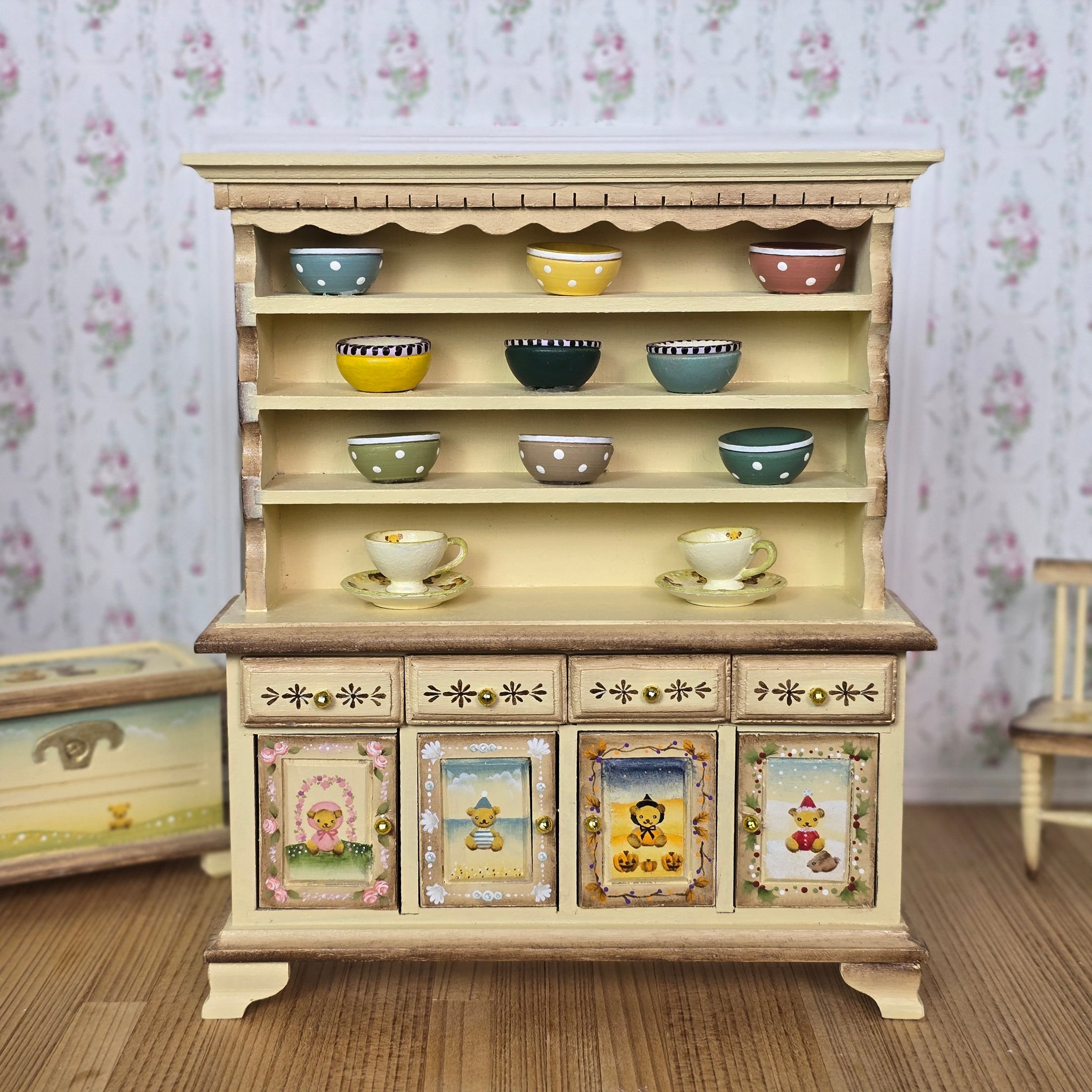 Hand-Painted Teddy Bear Nursery Hutch & Furniture Suite, Playful Dishes