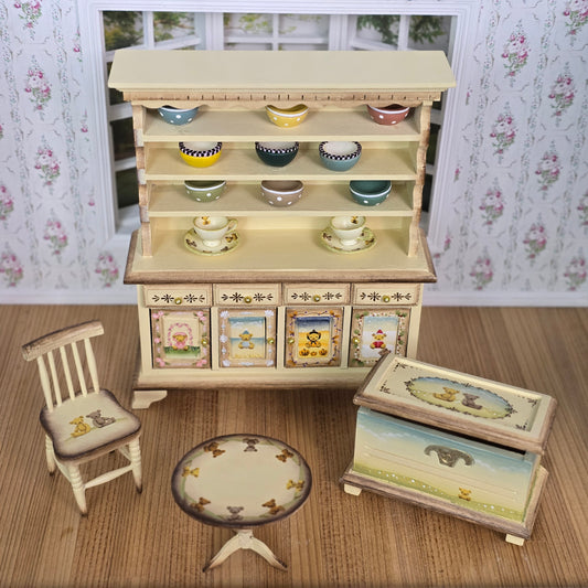 Hand-Painted Teddy Bear Nursery Hutch & Furniture Suite, Playful Dishes