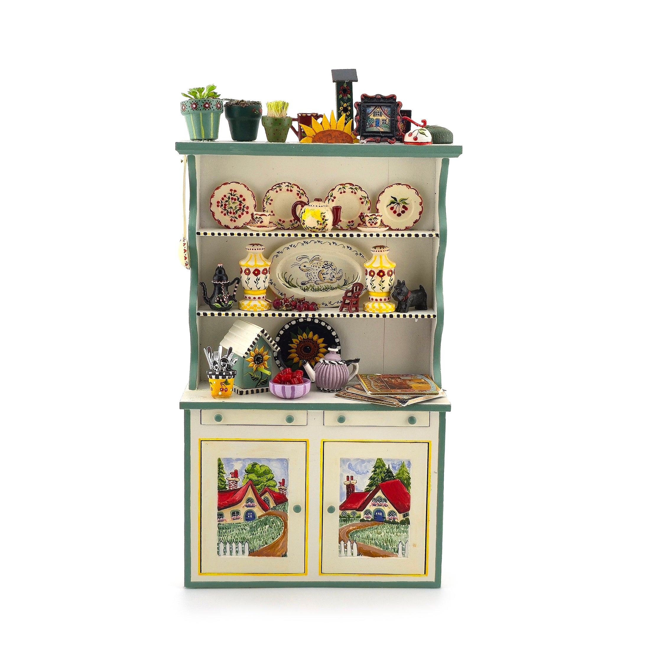 RARE OOAK Mary Engelbreit Style Dressed Kitchen Hutch by IGMA Fellow Karen Markland
