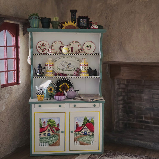 RARE OOAK Mary Engelbreit Style Dressed Kitchen Hutch by IGMA Fellow Karen Markland