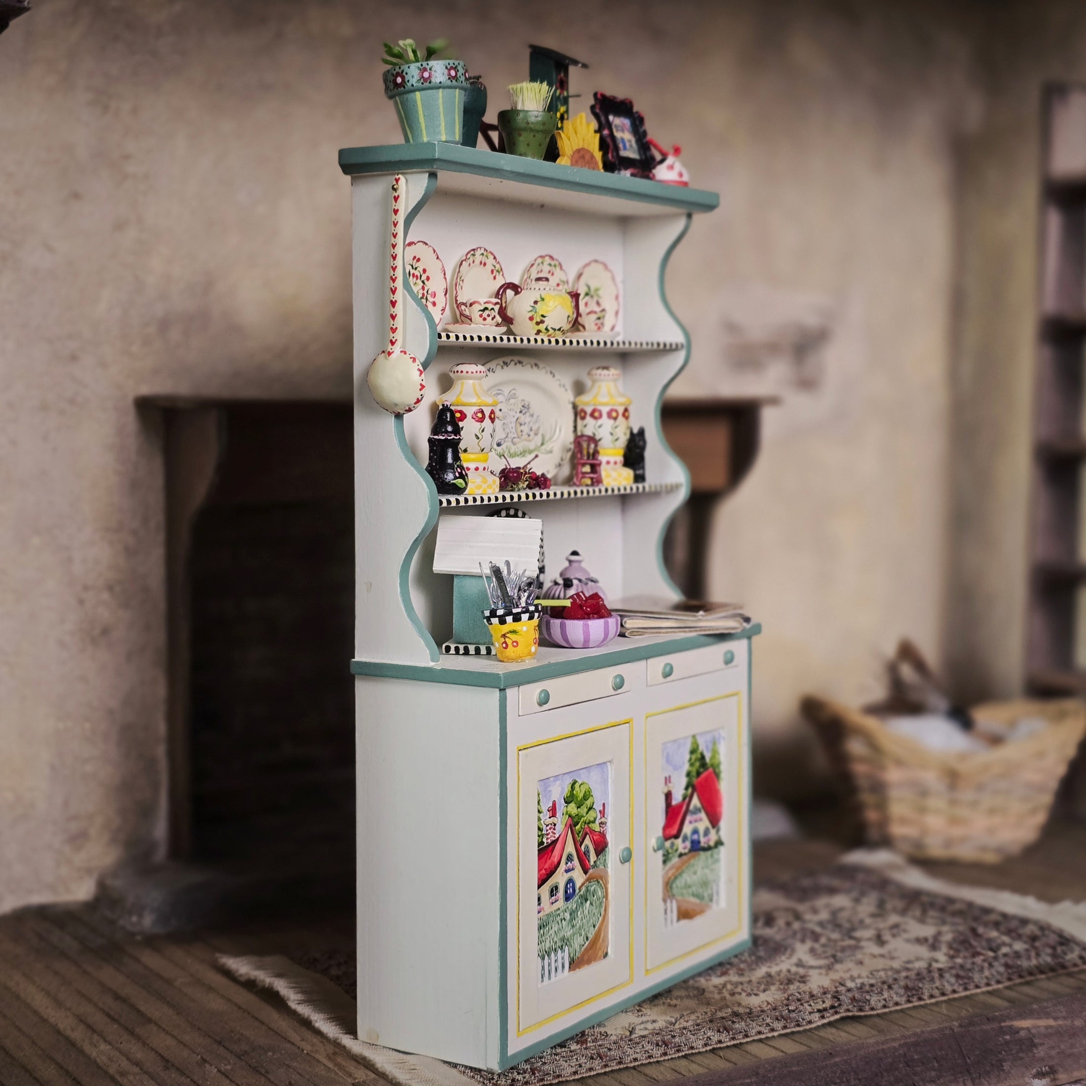 RARE OOAK Mary Engelbreit Style Dressed Kitchen Hutch by IGMA Fellow Karen Markland