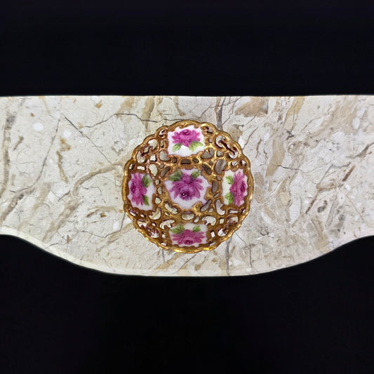 Marsha Hadrick Gold Gilt Reticulated Pink Rose Porcelain Bowl RARE