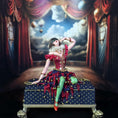 Load image into Gallery viewer, Gale Elena Bantock Venetian Harlequin Masquerade Performer Doll on Upholstered Bench
