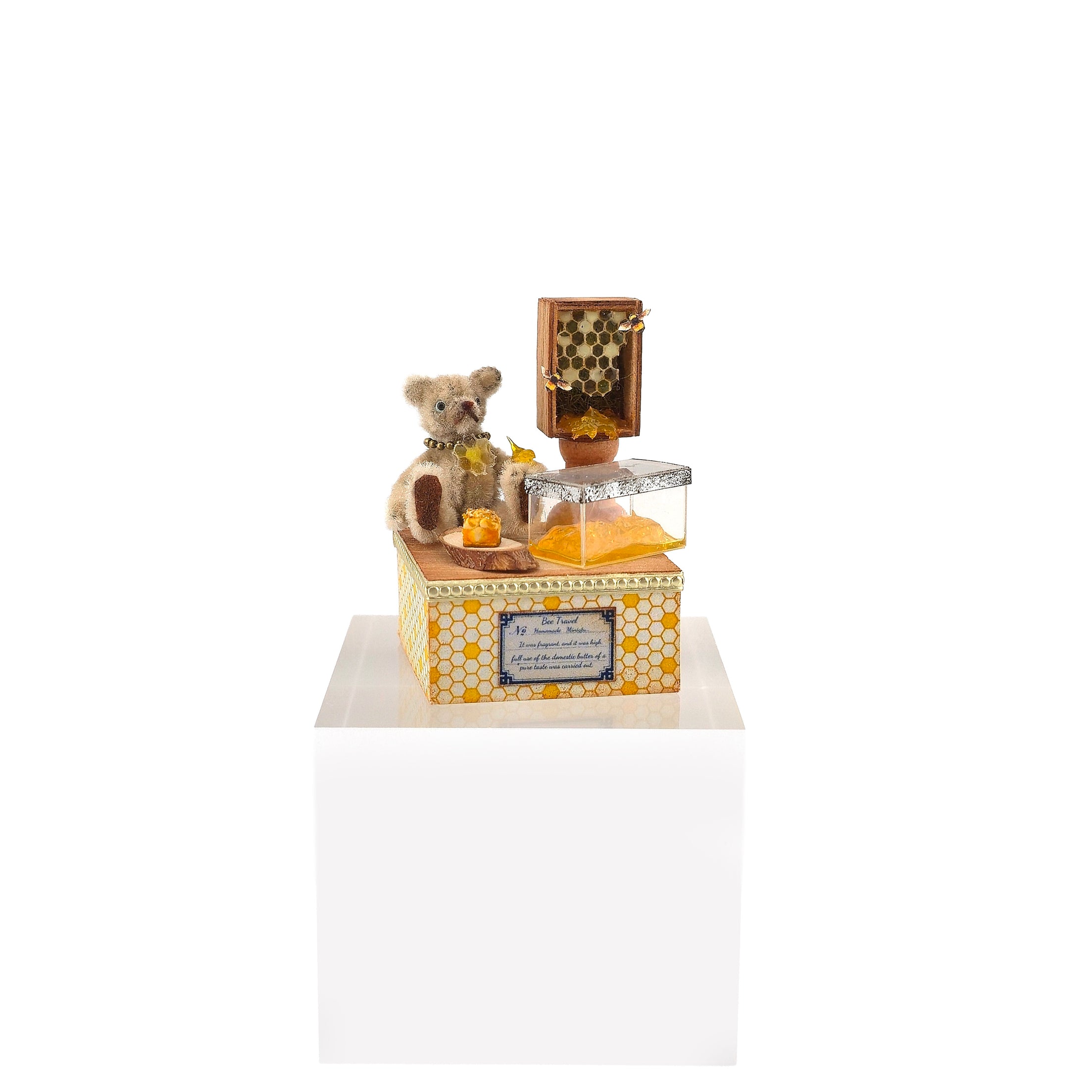 OOAK Japanese Poseable Jointed Teddy Honey Bear & Honeycomb Vignette