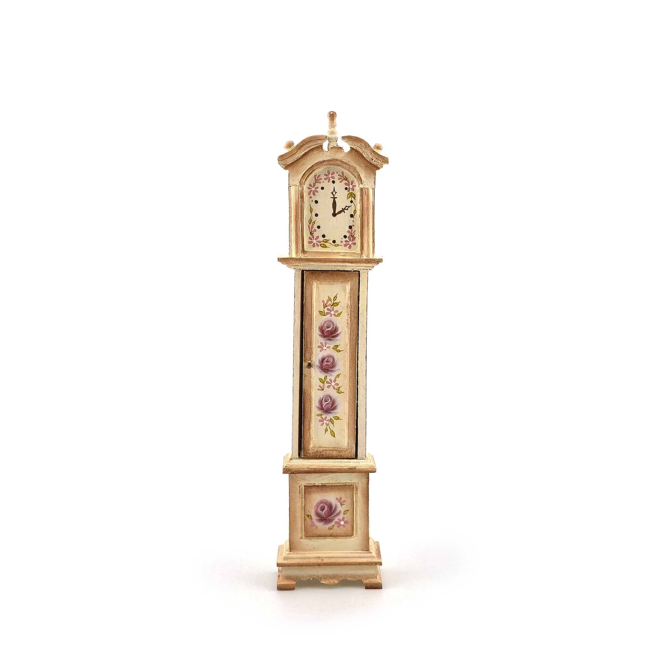 Hand-Painted Country Rose Grandfather Clock Dollhouse Miniature