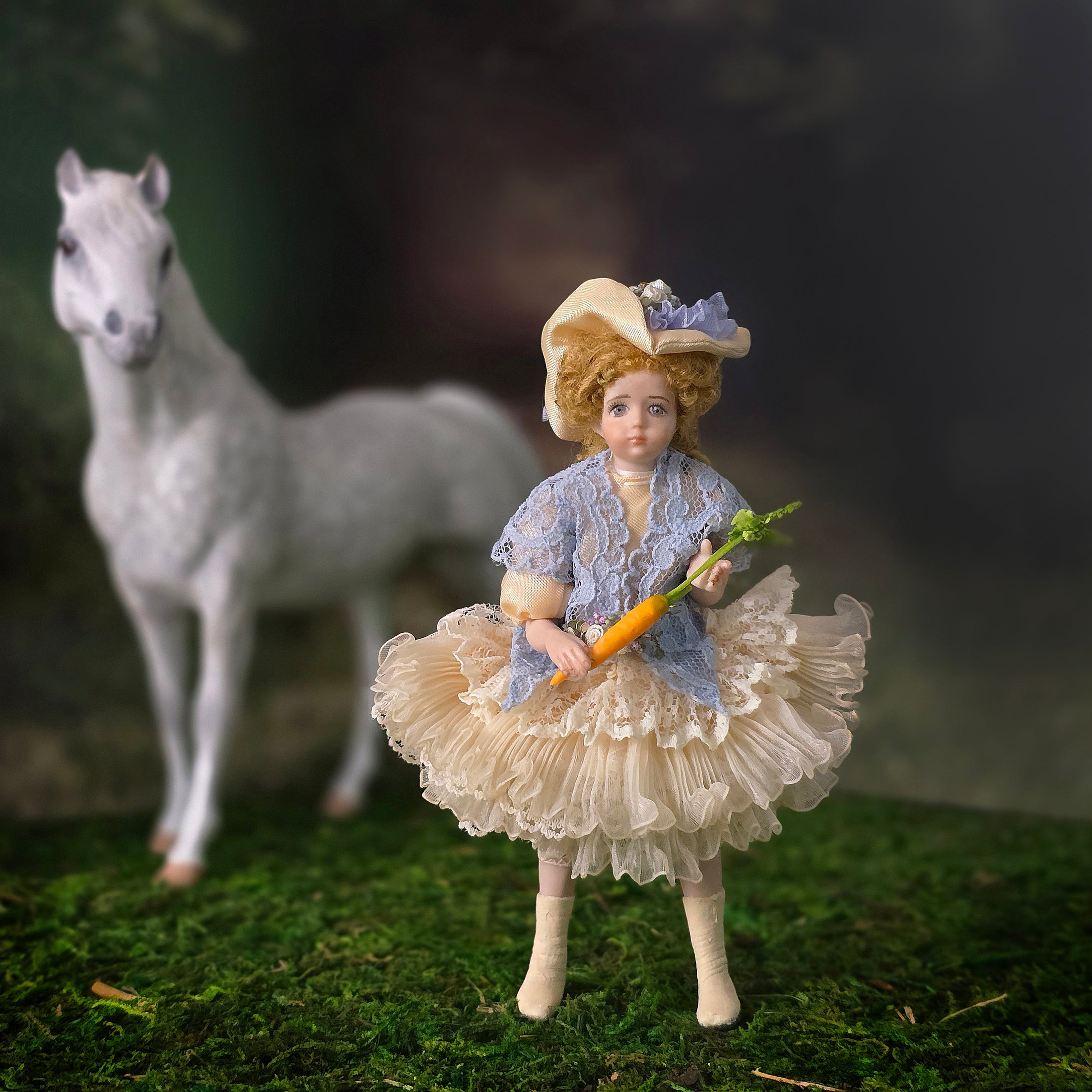 Victorian Little Girl in Periwinkle Lace Dollhouse Doll