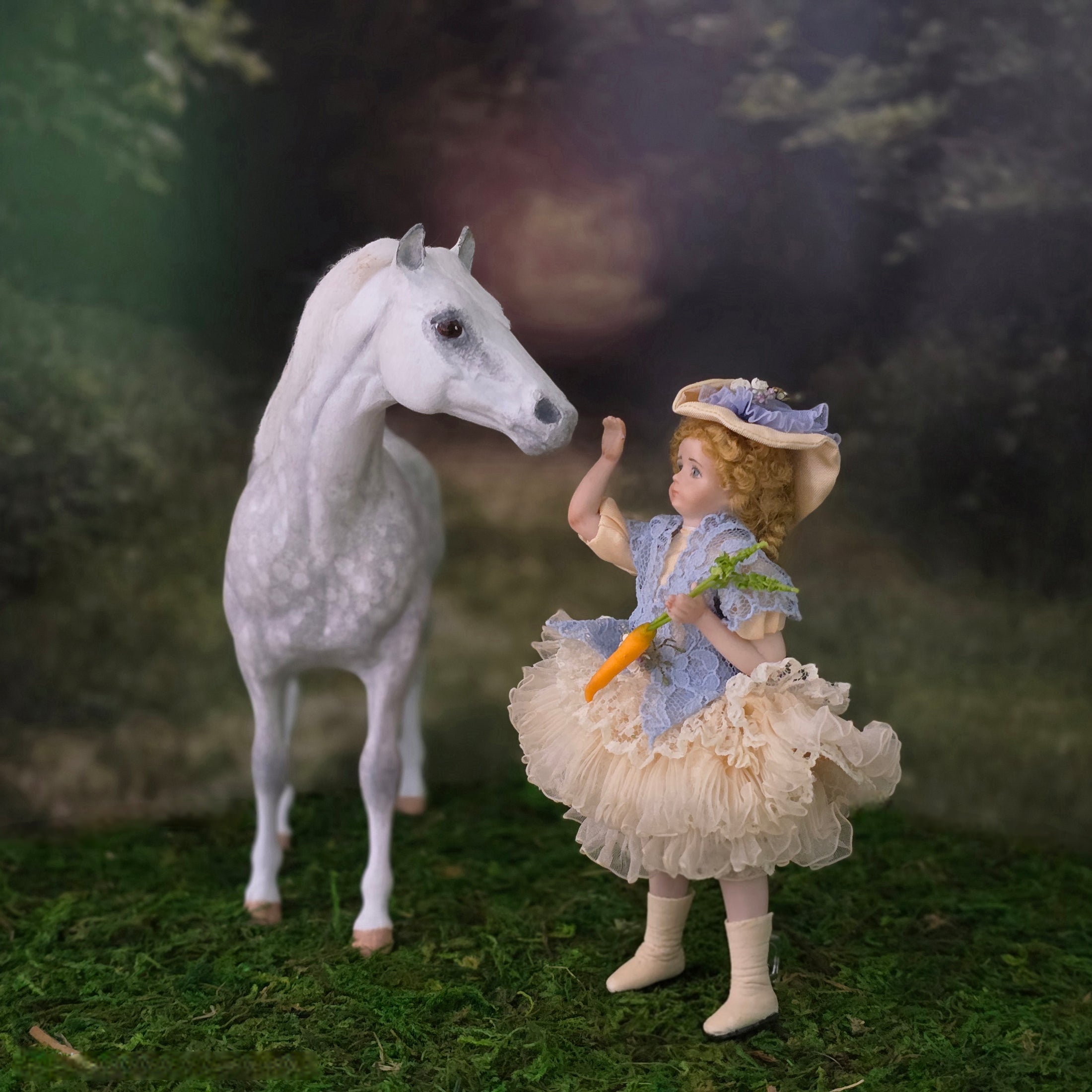 Victorian Little Girl in Periwinkle Lace Dollhouse Doll