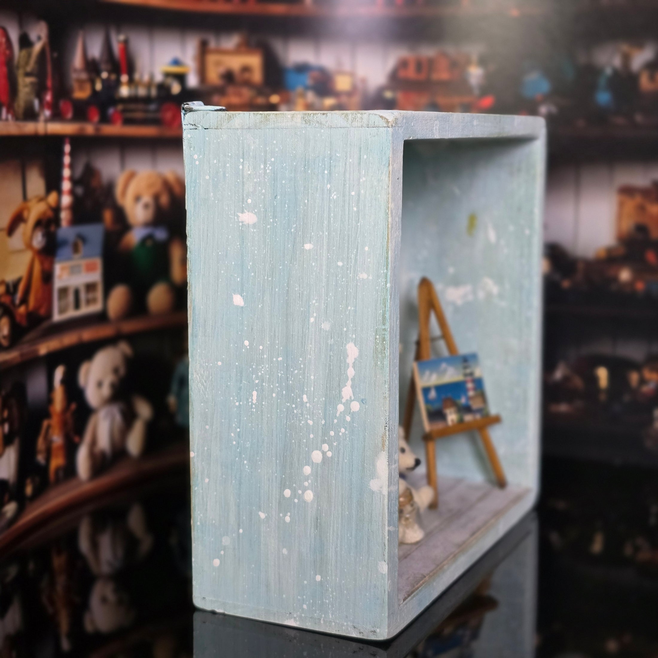 Coastal Nautical Artist's Studio Room Box with Teddy Bear